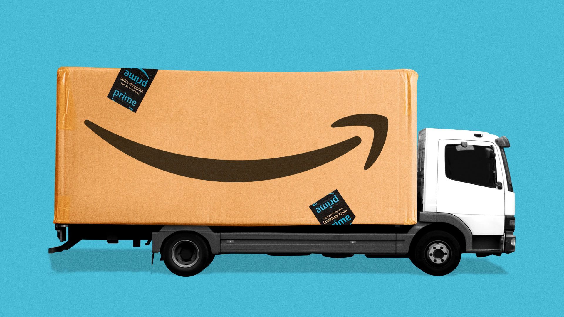 Illustration of Amazon shipping box freight truck