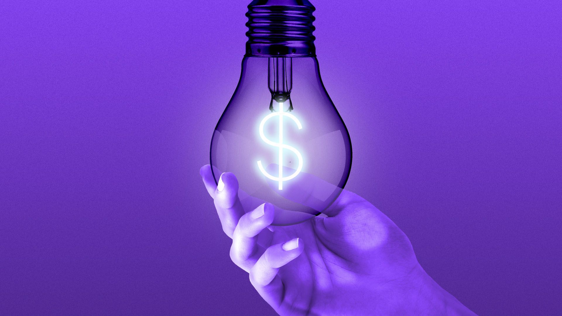 Illustration of a woman's hand holding a lightbulb with a dollar sign for the filament