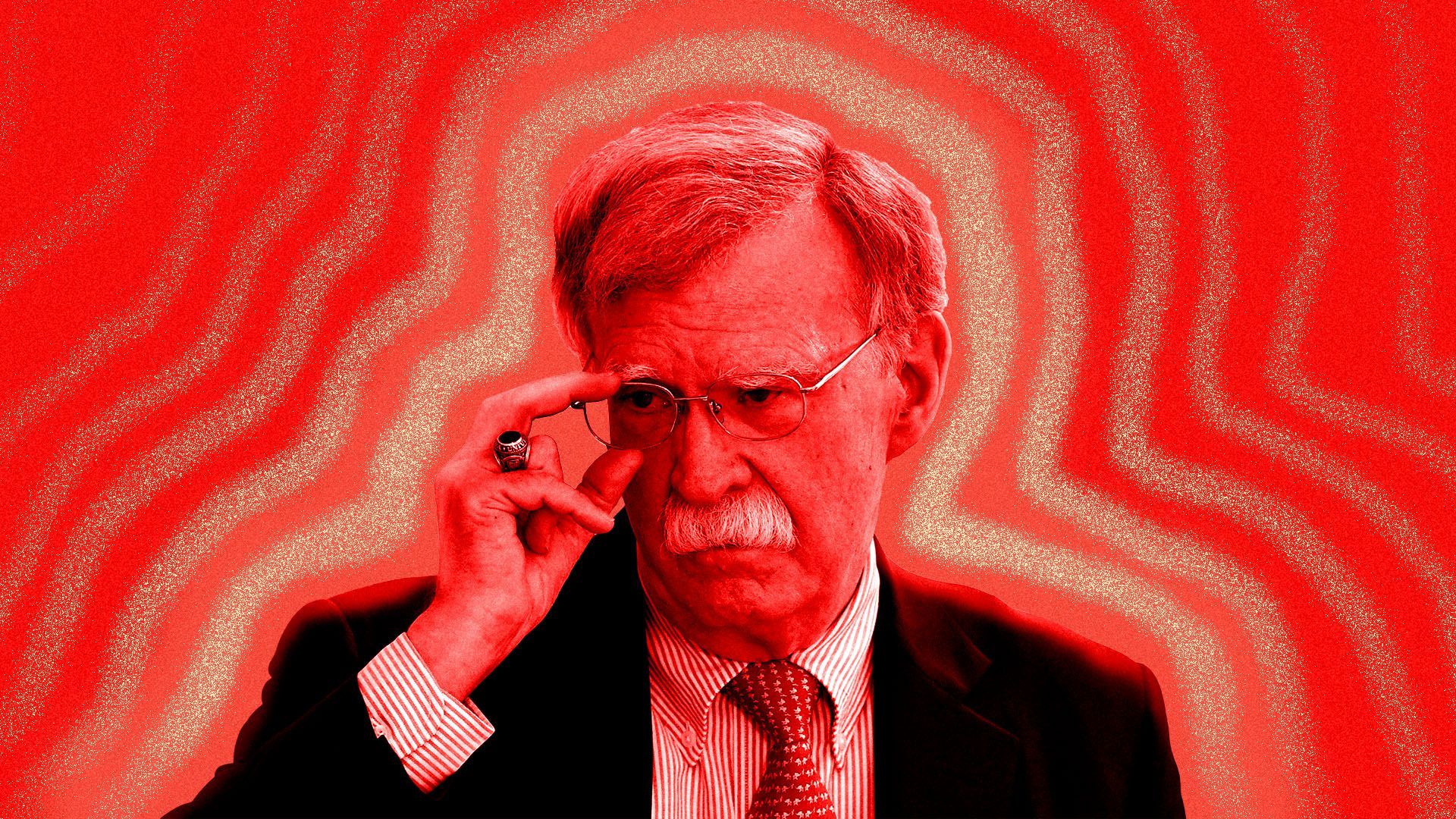 Photo illustration of John Bolton surrounded by wavy lines