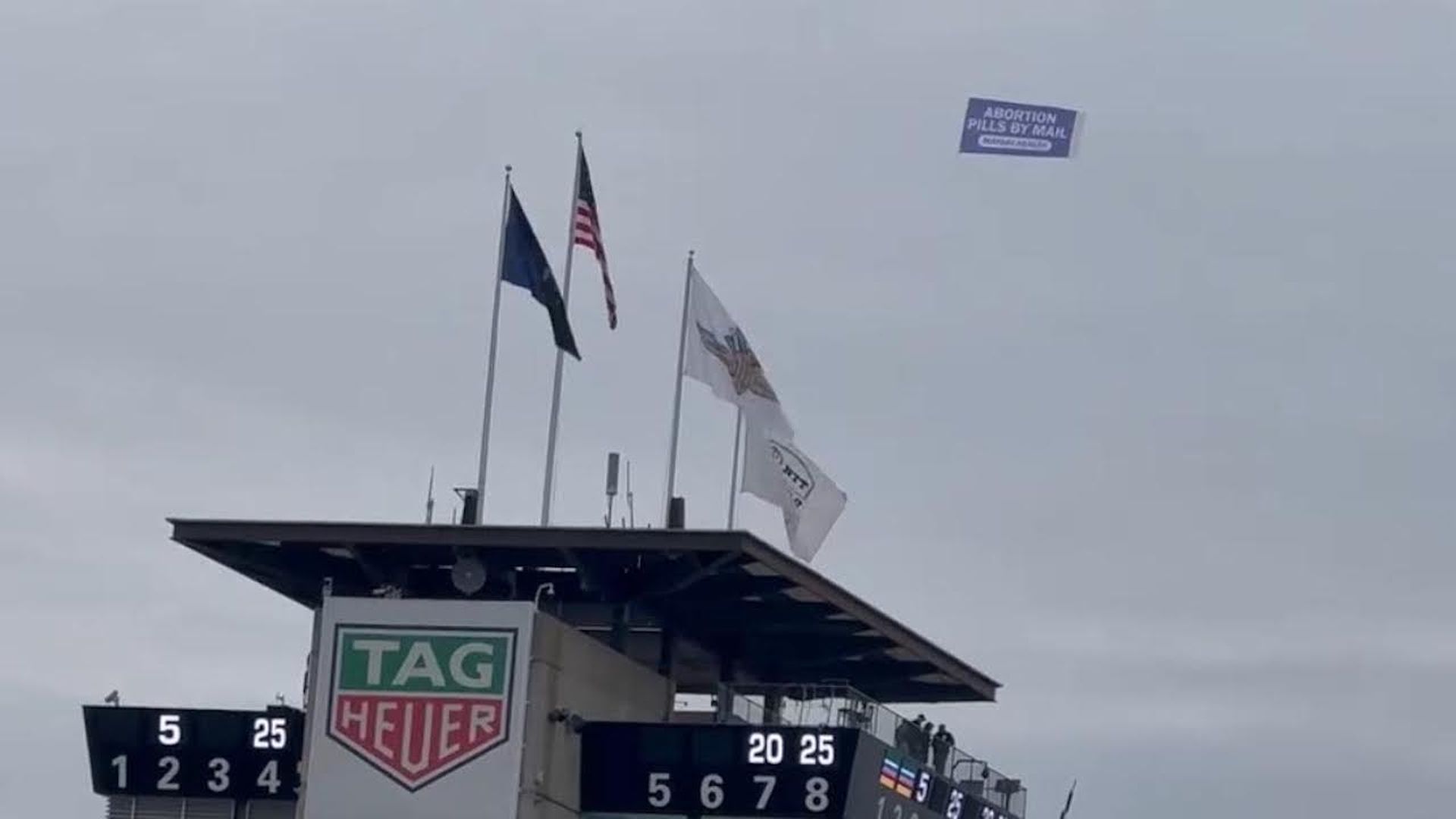A banner flying over a building