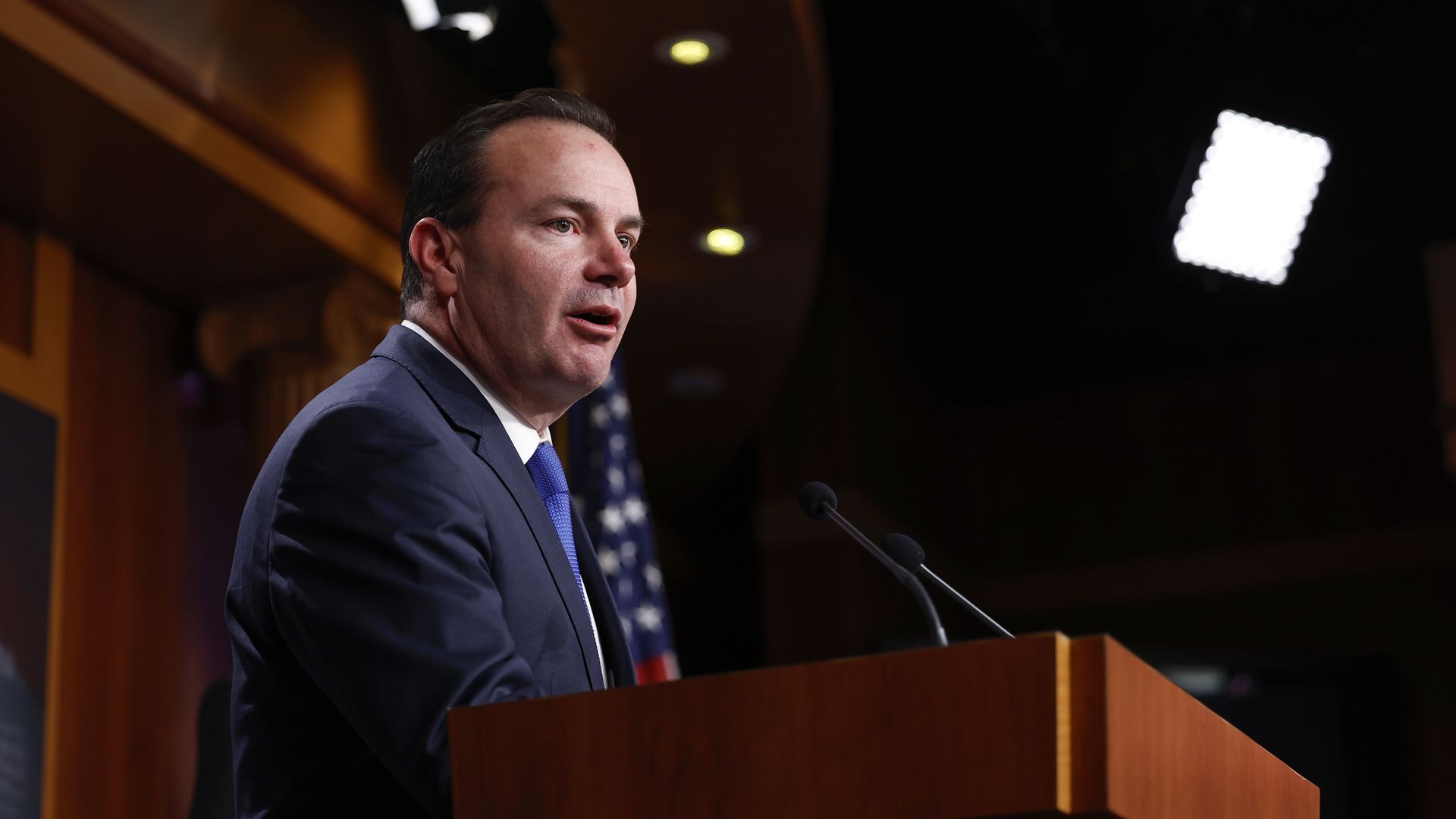 Sen. Mike Lee (R-UT) speaks at a news conference at the U.S. Capitol Building on December 07, 2022 in Washington, DC. 