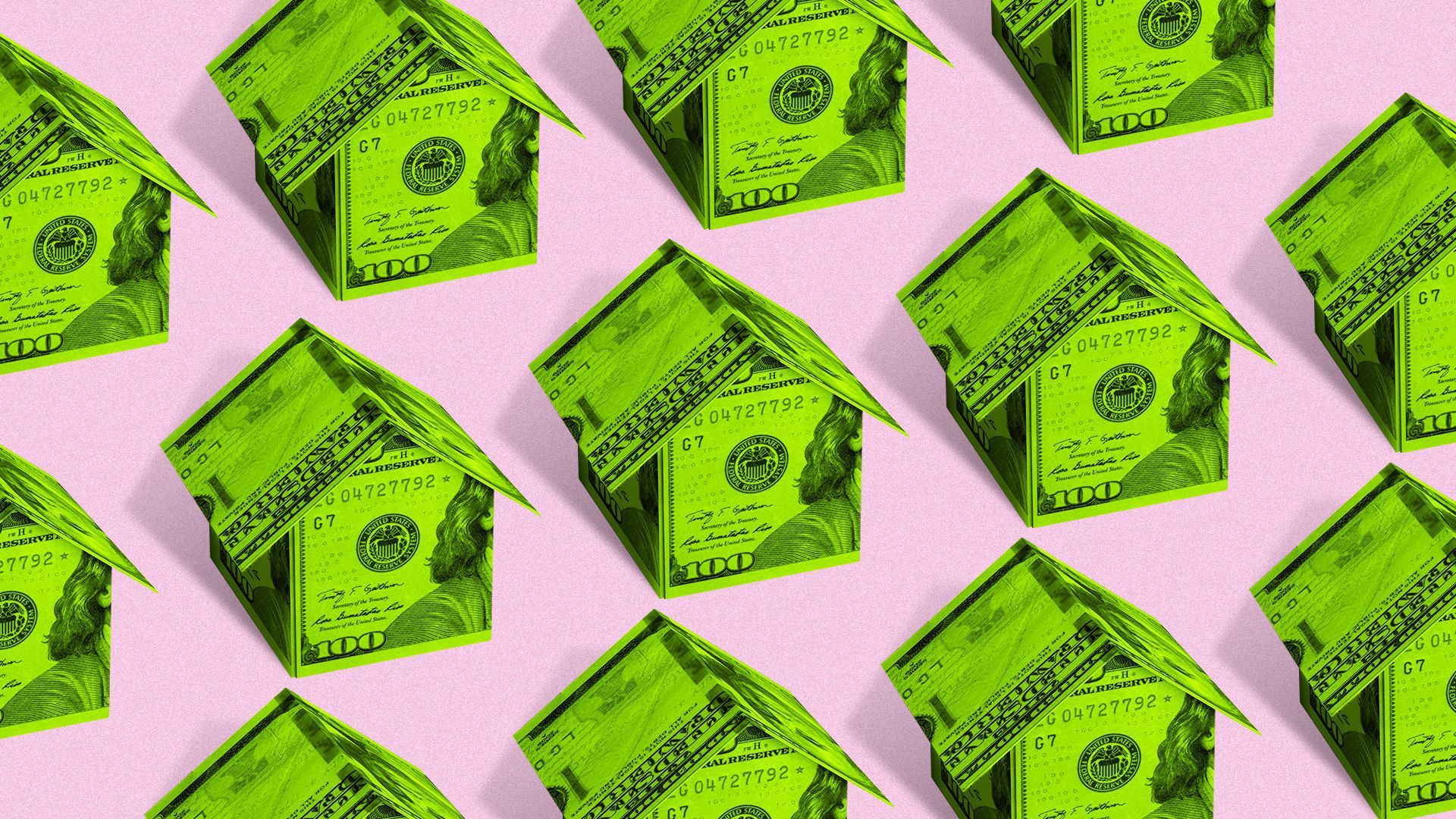 Illustration of houses made out of dollar bills