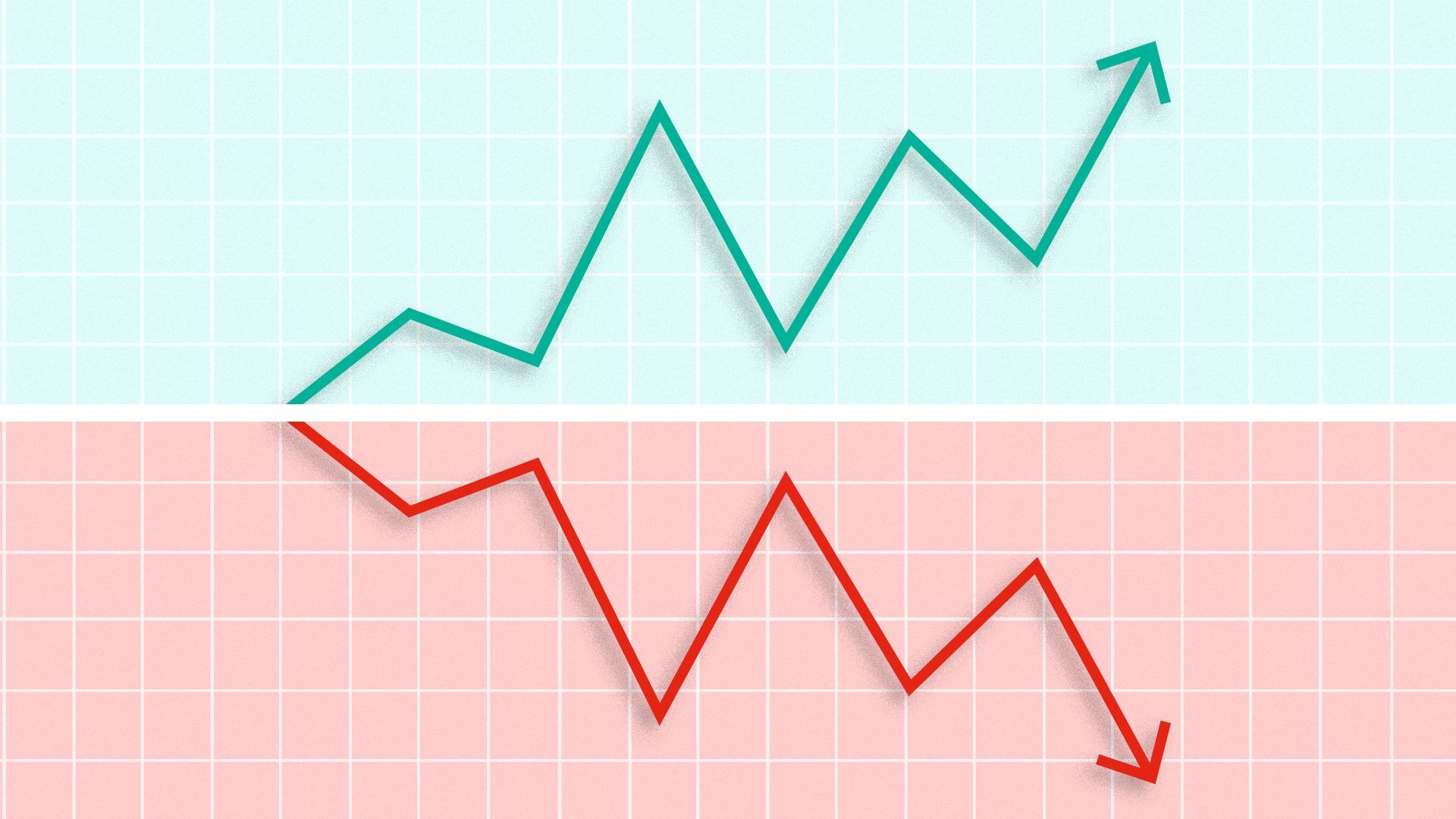 Illustration of positive and negative trend lines coming out of center point.