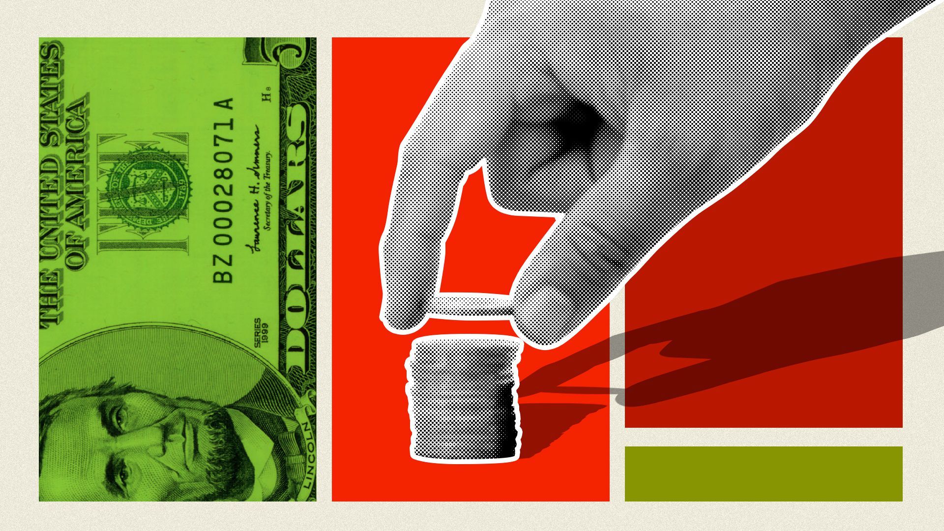 Illustration of a hand putting down coins.