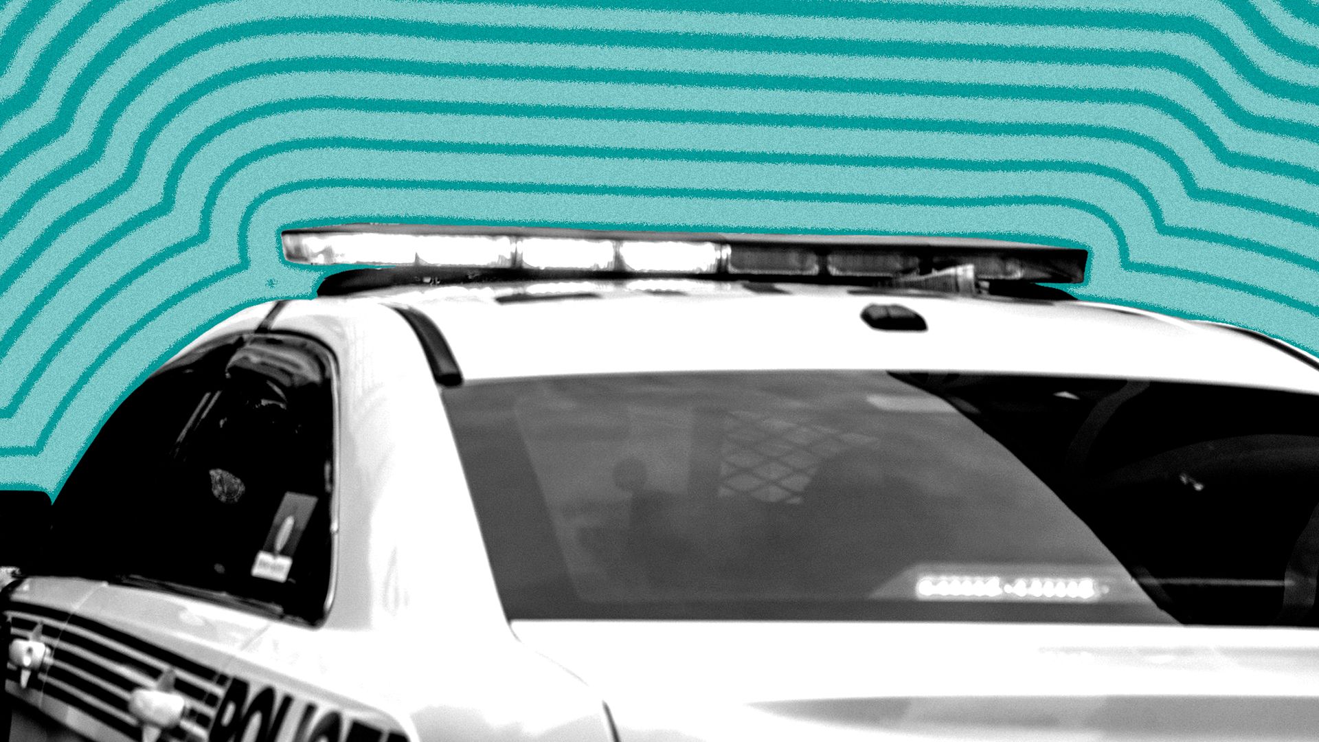 Photo illustration of a Miami Police cruiser with lines radiating from it.