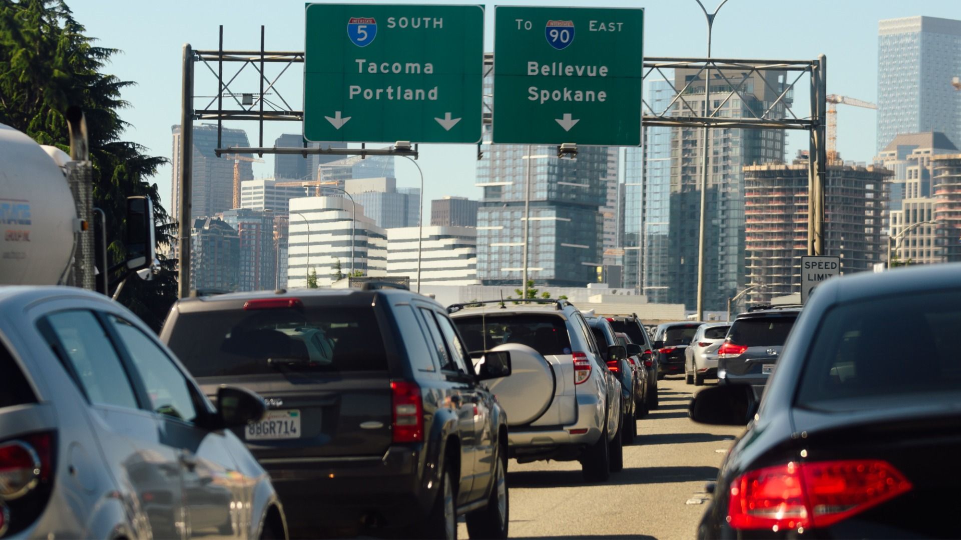 Heavy traffic on Interstate 5 in Seattle. 