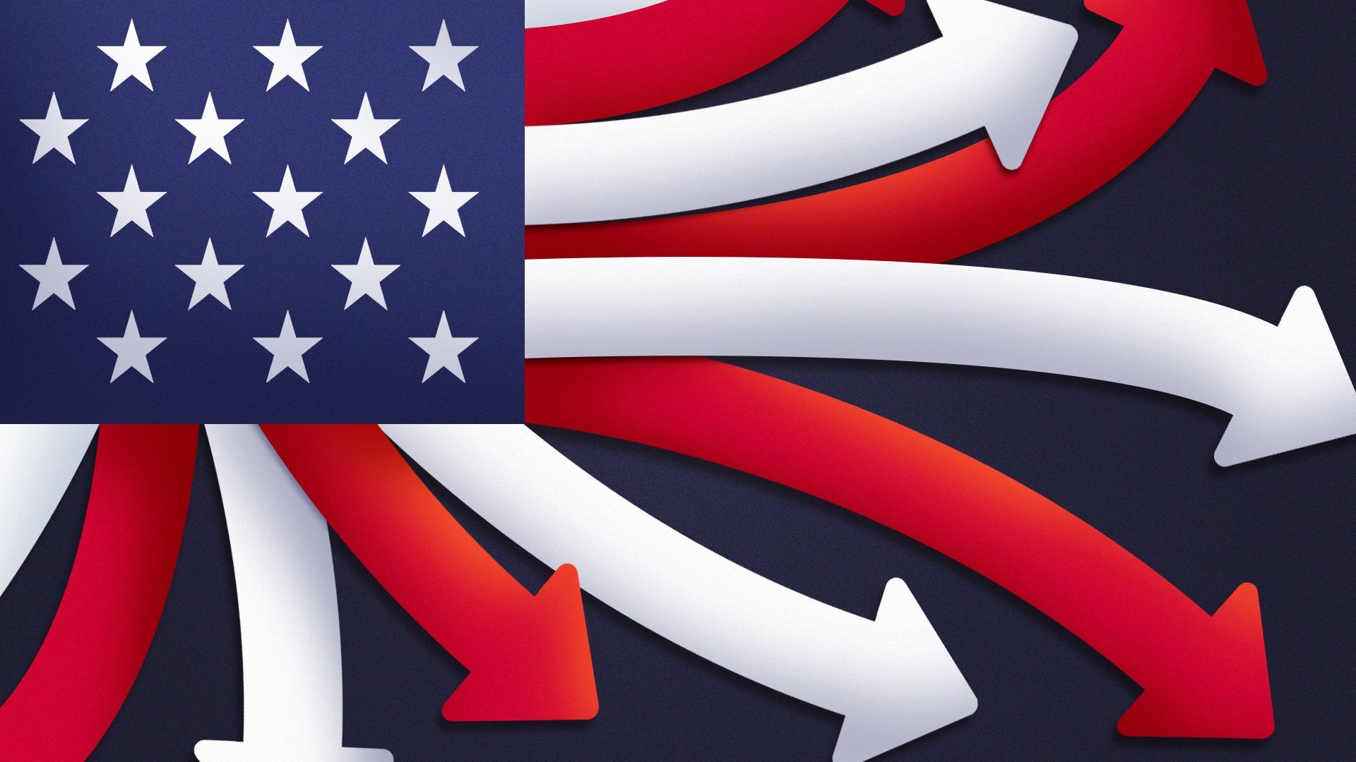 Illustration of the American flag with red and white arrows pointing away from the stars.