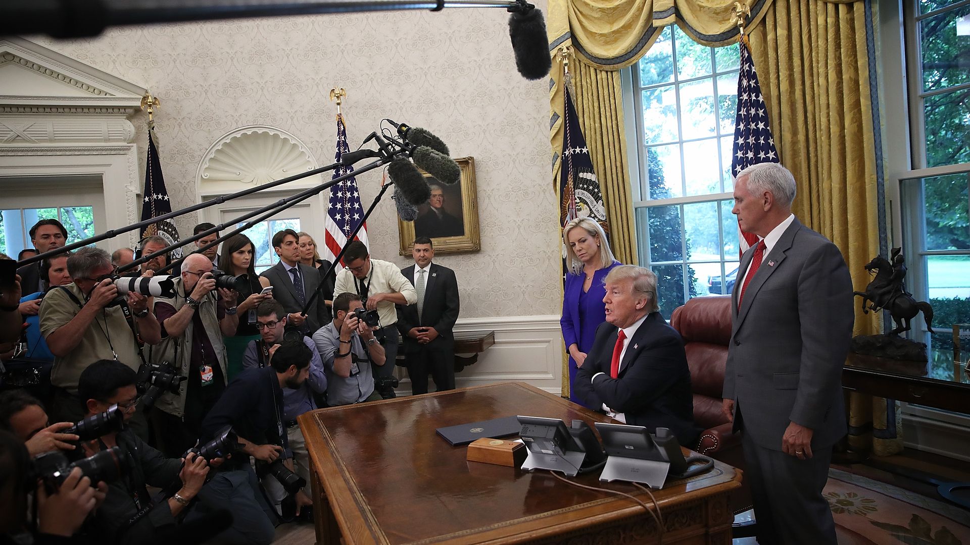President Donald Trump at his desk prior to signing the executive order. 