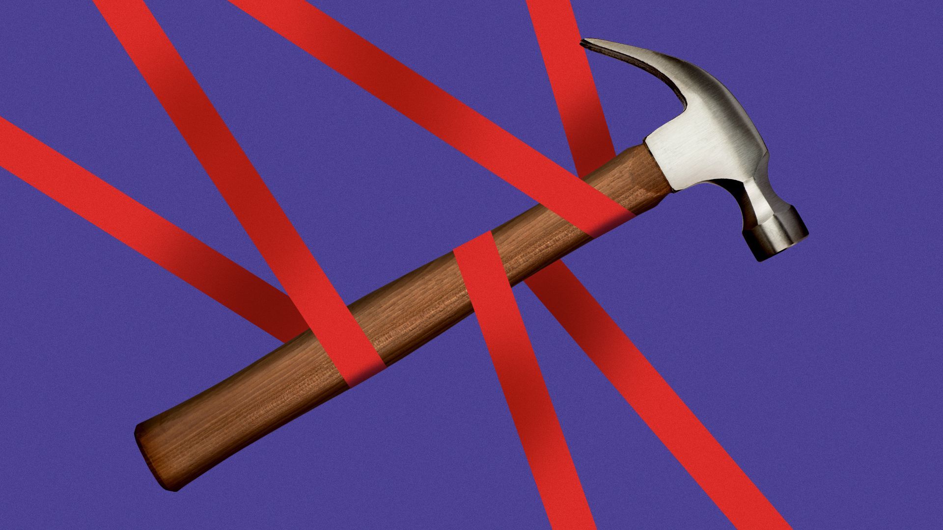 Illustration of a hammer wrapped in red tape.