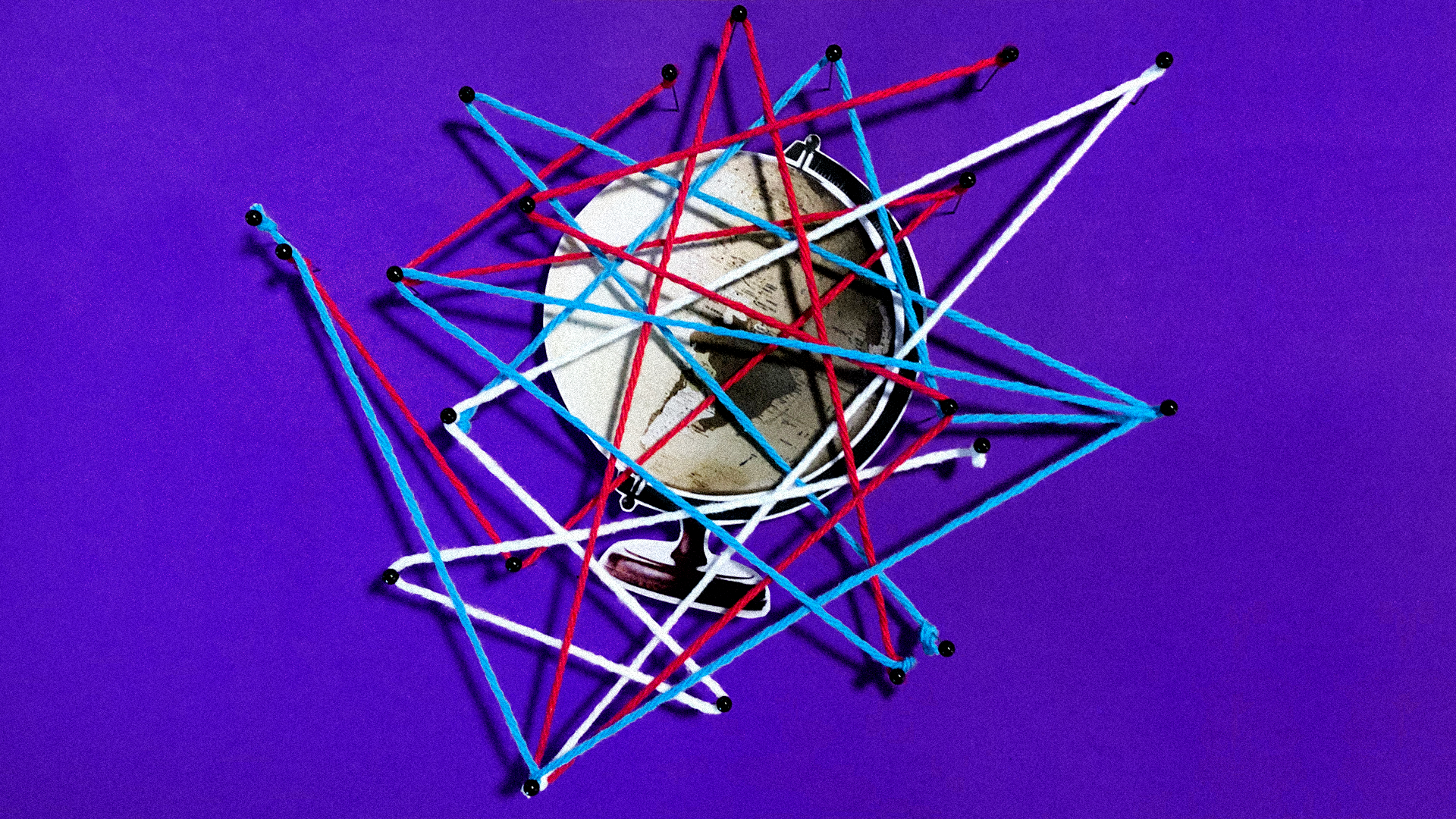 A photo of the globe with lines across it