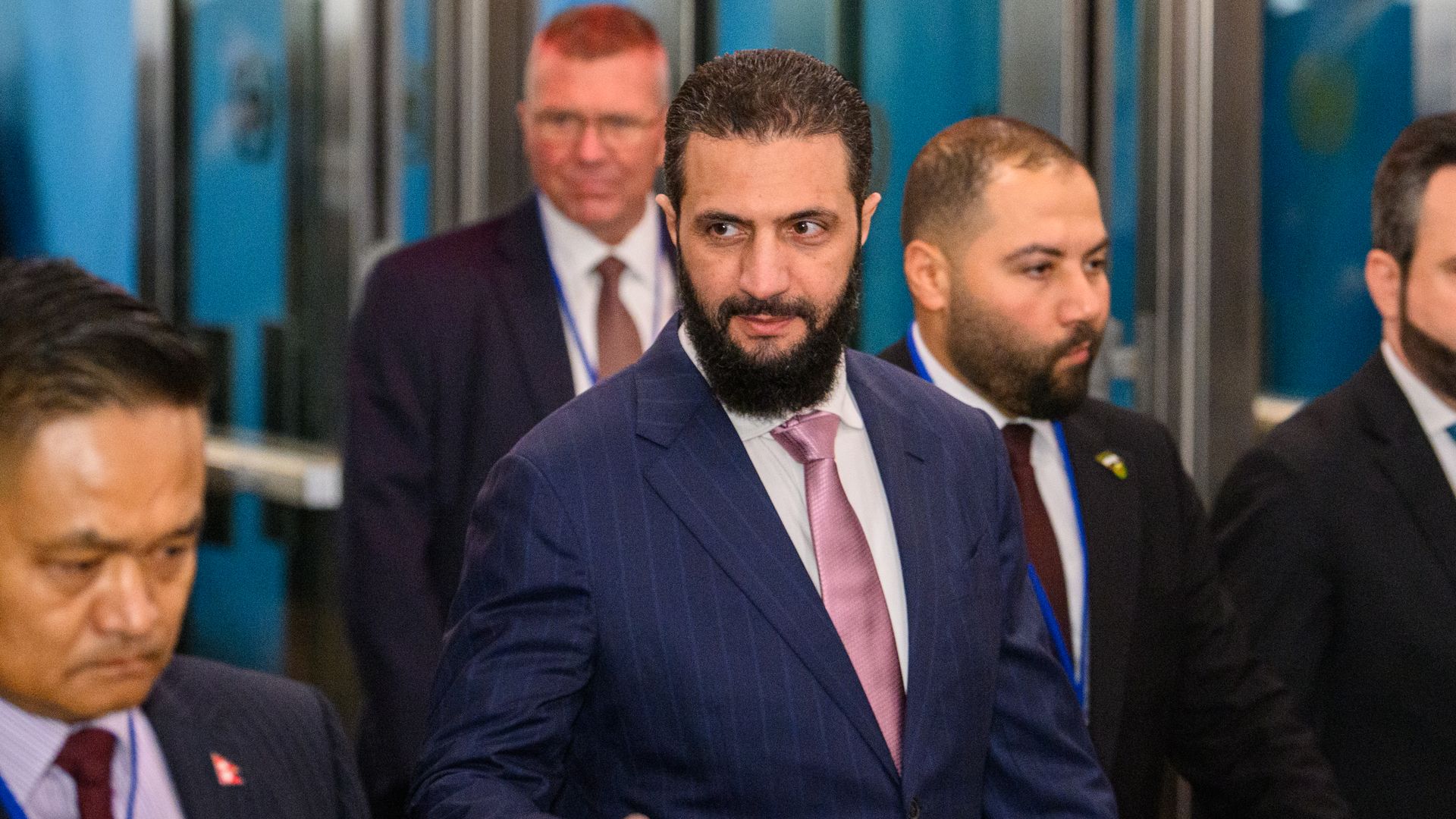 Syrian President Ahmed al-Sharaa arrives at the United Nations General Assembly on September 22.