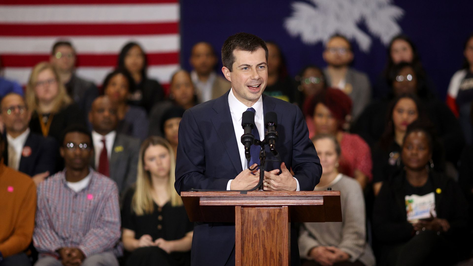 Democratic presidential candidate former South Bend, Indiana Mayor Pete Buttigieg speaks at a Pete for America event February 24, 2020 in Charleston, South Carolina. 