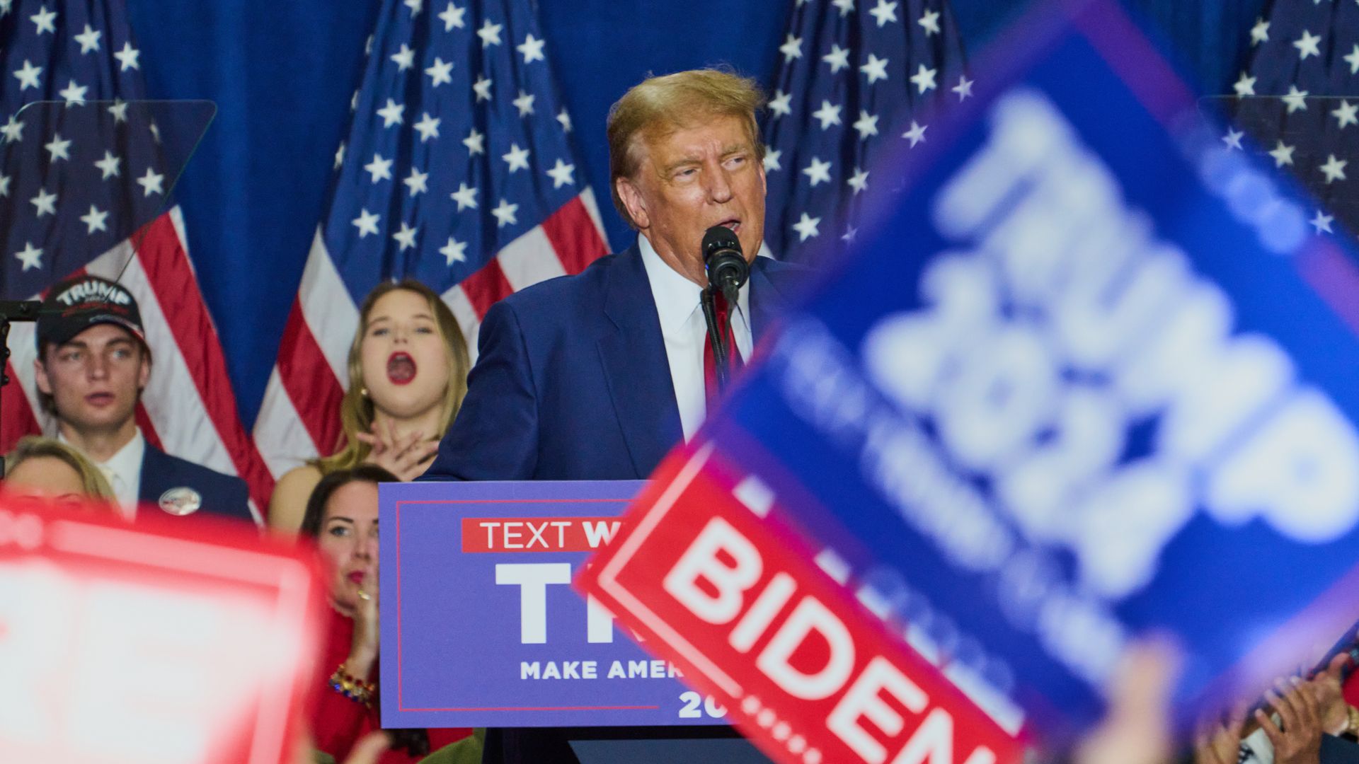 Former US President Donald Trump speaks during a campaign event in Green Bay, Wisconsin, US, on Tuesday, April 2, 2024.