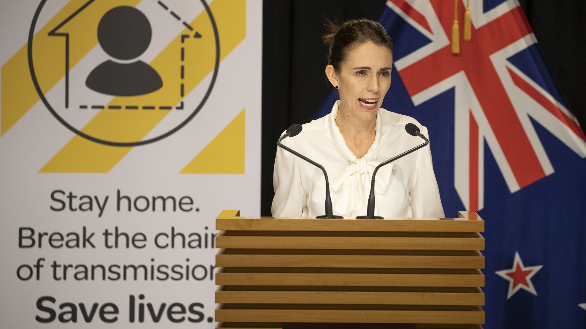 Prime Minister Jacinda Ardern during her post-Cabinet and Covid-19 coronavirus media update in the Beehive Theatrette, Parliament, on March 30