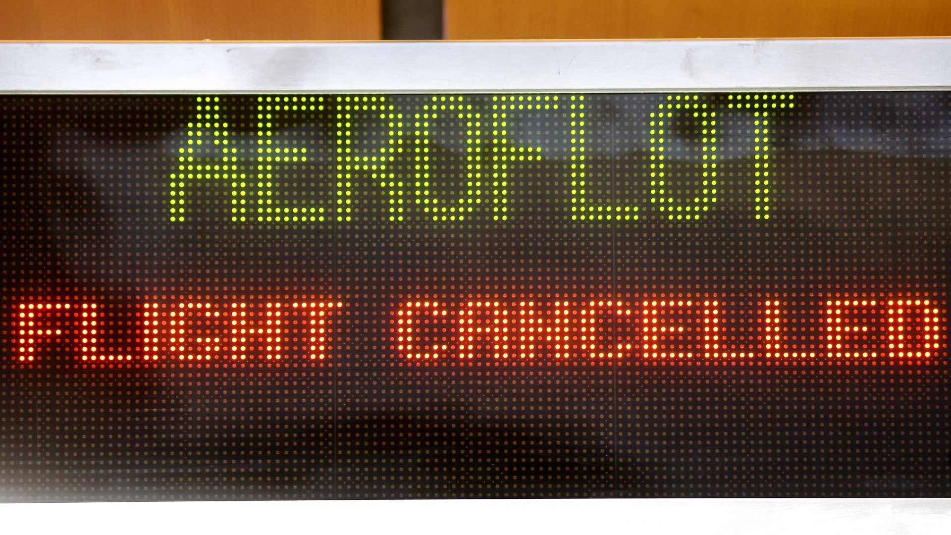 A sign reads 'Flight Cancelled' at the Aeroflot check-in counter in the Tom Bradley International Terminal at Los Angeles International Airport (LAX) on March 02, 2022 in Los Angeles, California