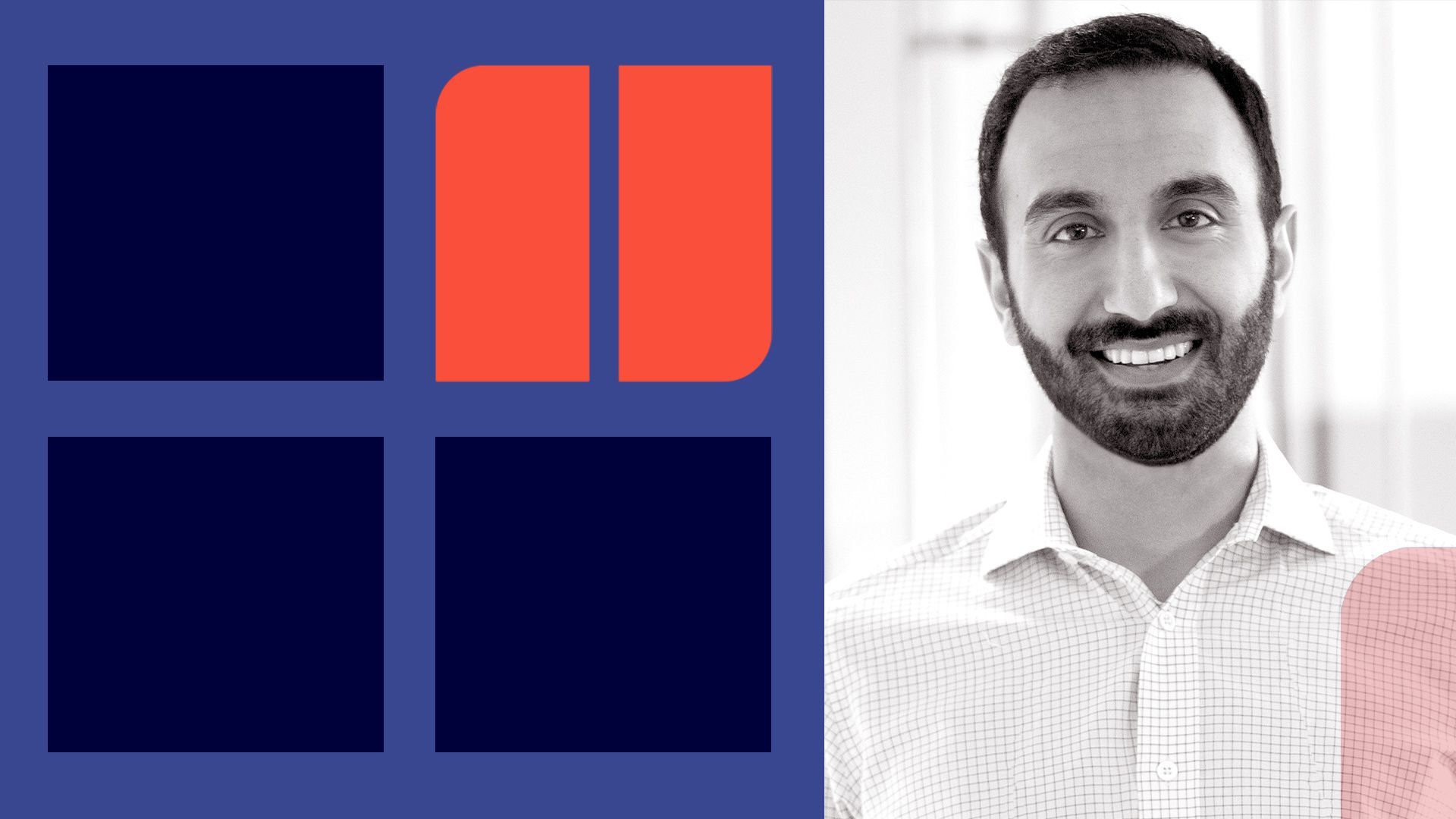 Photo illustration of Carl Press, partner on the Explore team at Thoma Bravo, surrounded by abstract shapes.
