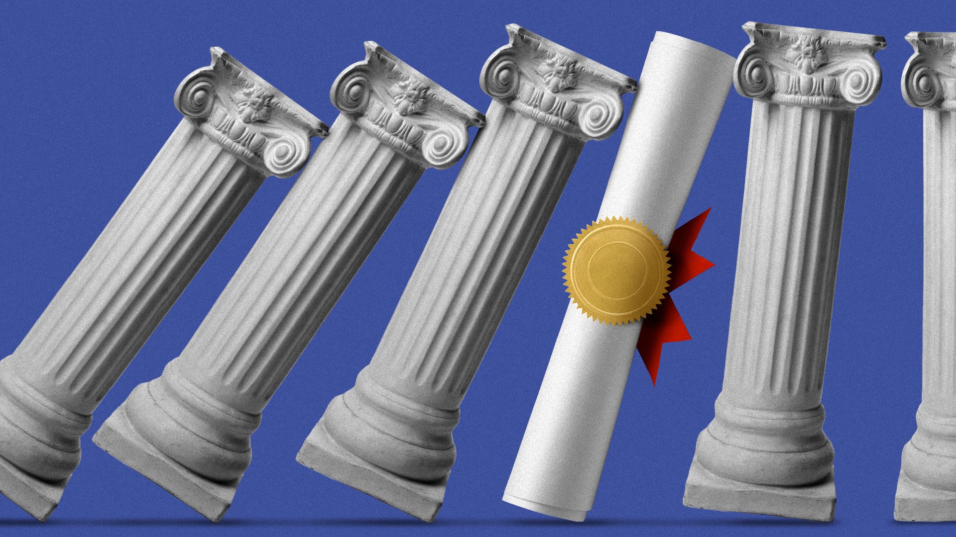 Illustration of columns and a bill falling like dominoes.