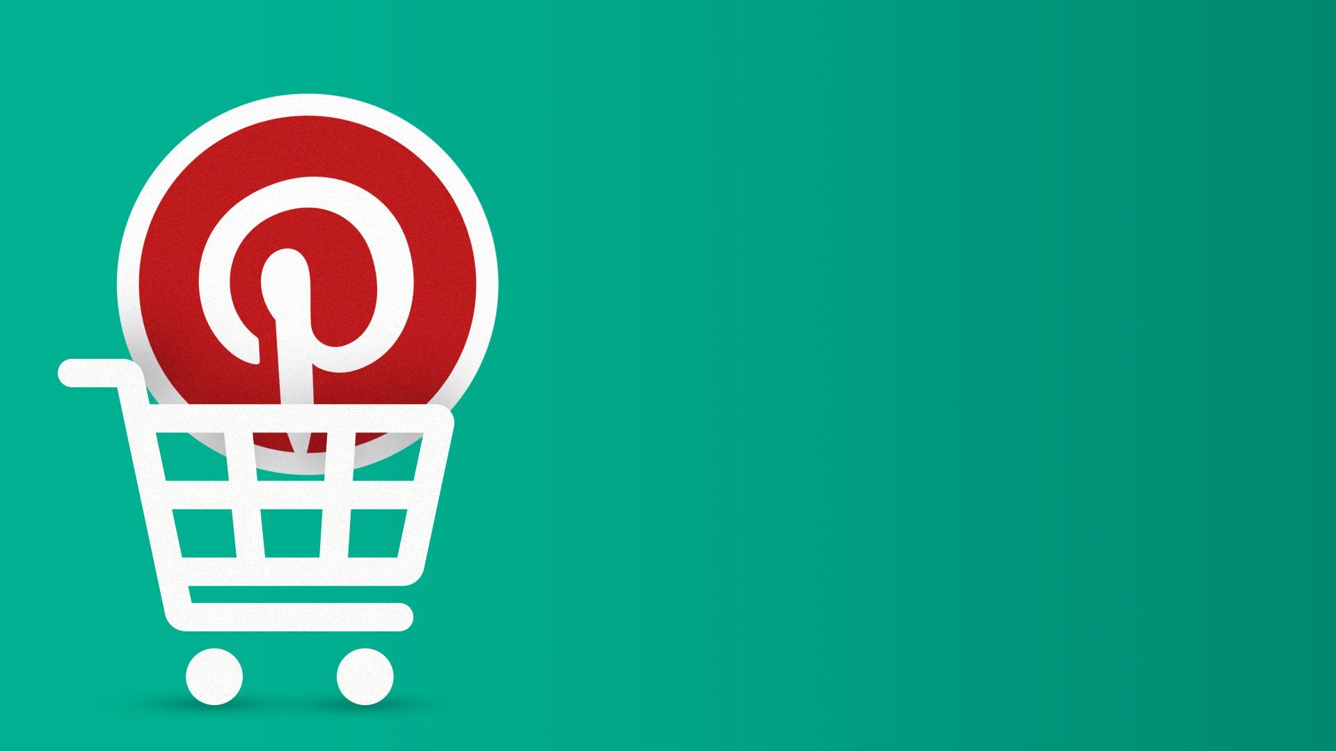 Illustration of an e-commerce shopping cart carrying an oversized Pinterest logo. 