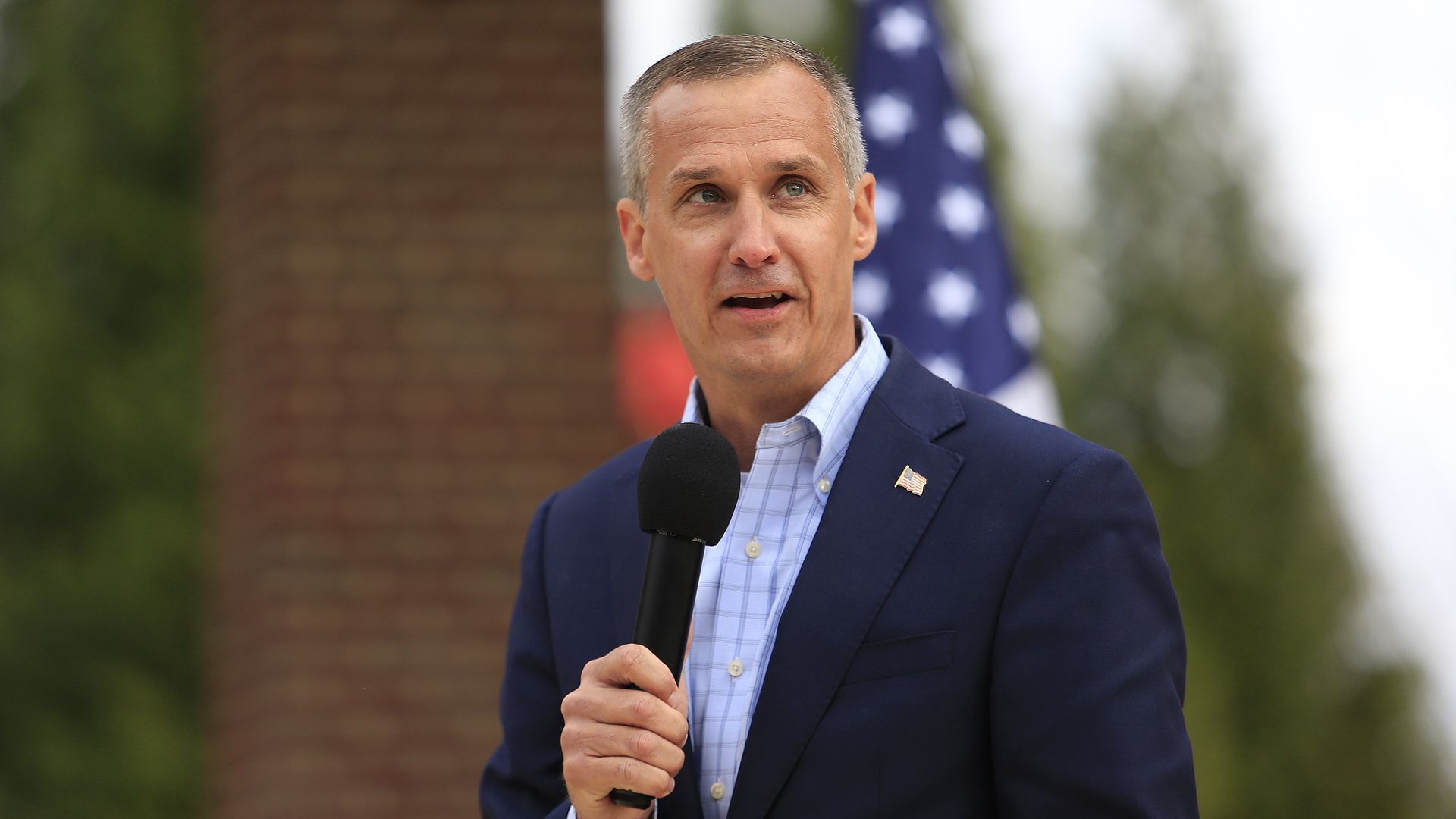 Corey Lewandowski speaks to the crowd during a tour at The Bowl at Sugar Hill on January 3rd, 2021 in Sugar Hill, Georgia.