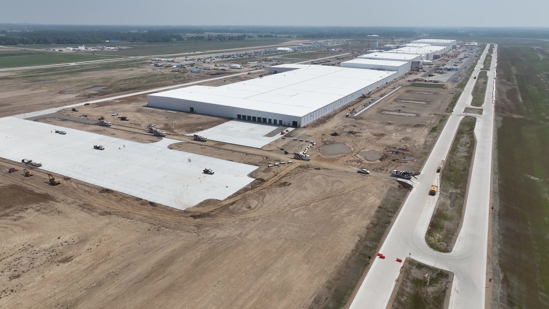 Aerial image of Ford's BlueOval Battery Park manufacturing plant, currently under construction