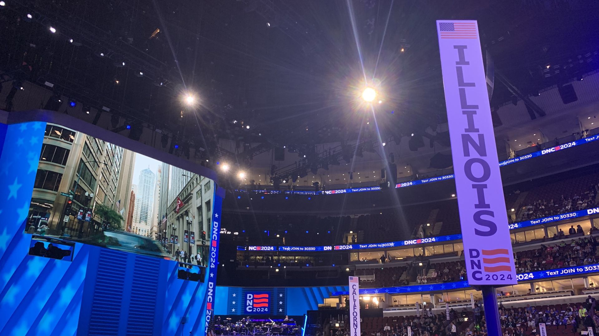 Photo of a stage with a sign that says "Illinois" 