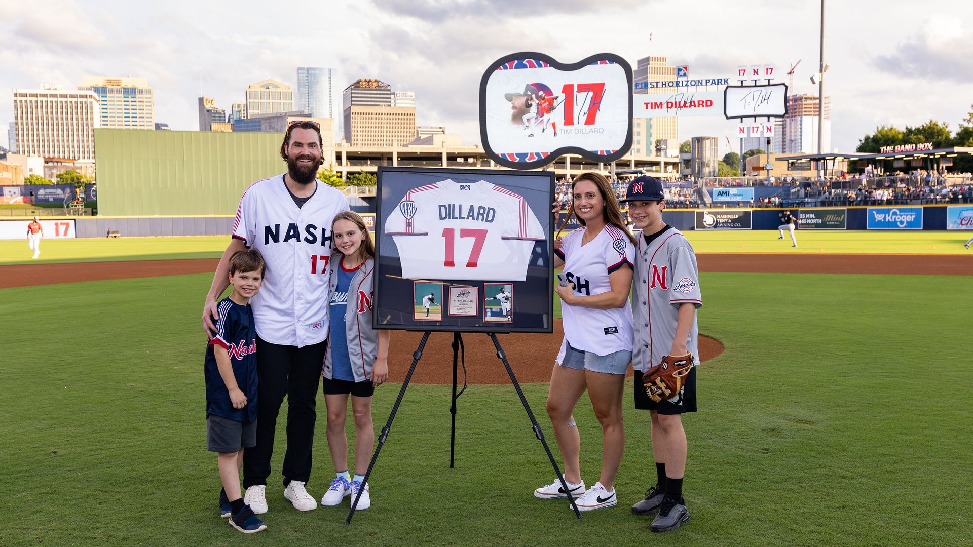 Tim Dillard and family at his jersey retirement ceremony.
