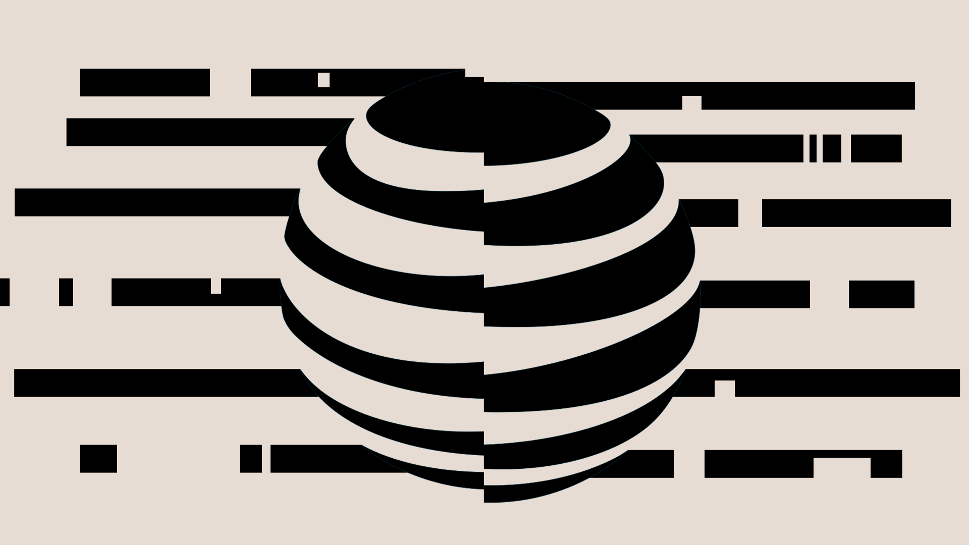 A illustration with a distorted version of AT&T's logo against a beige backdrop