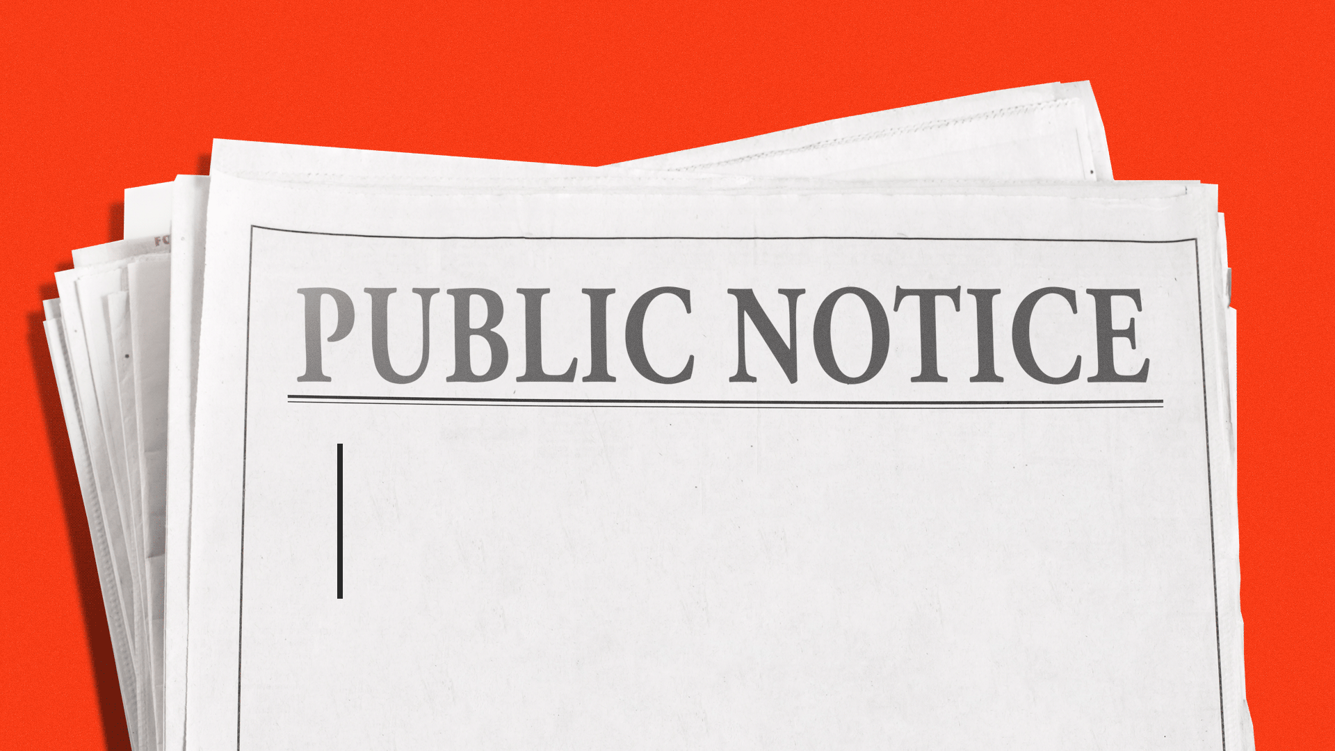 Animated gif of a newspaper that reads public notice with a blinking cursor