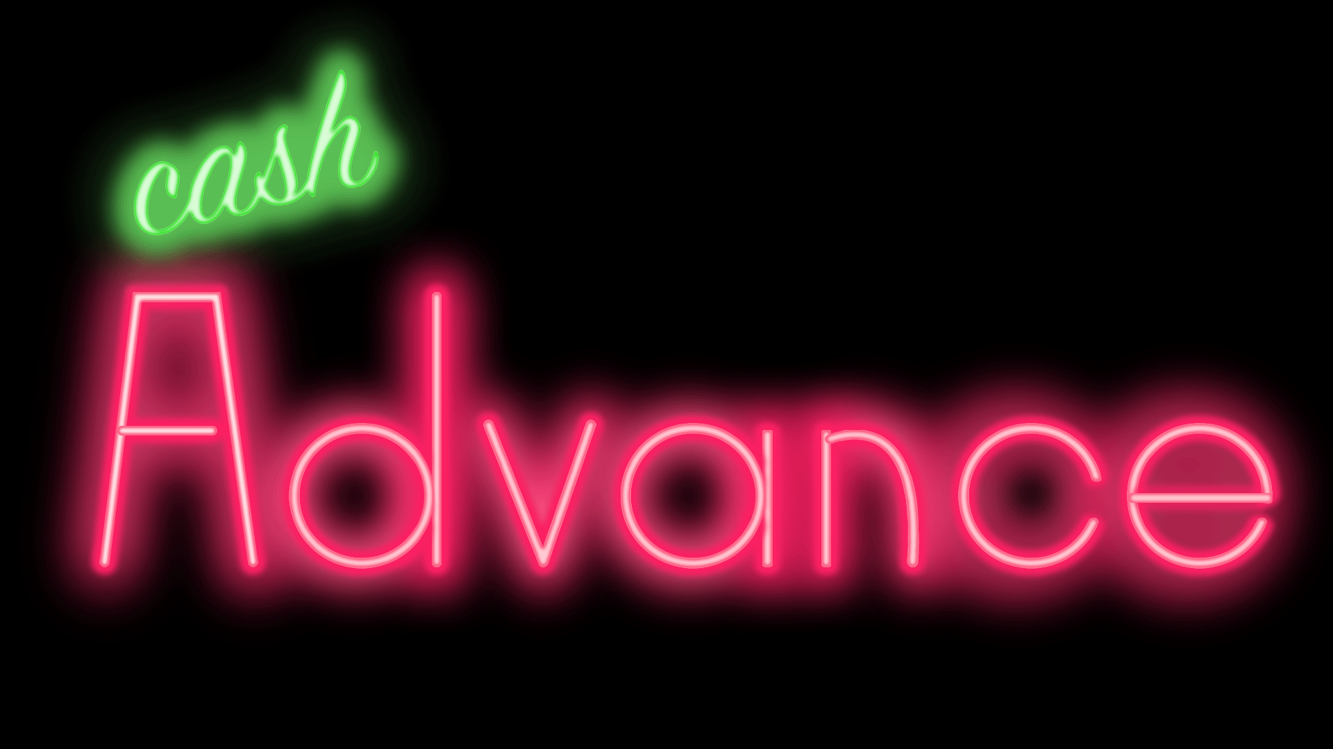 Animated GIF of a some of the letters in a neon sign that reads "Advance" turning off to read "loan"