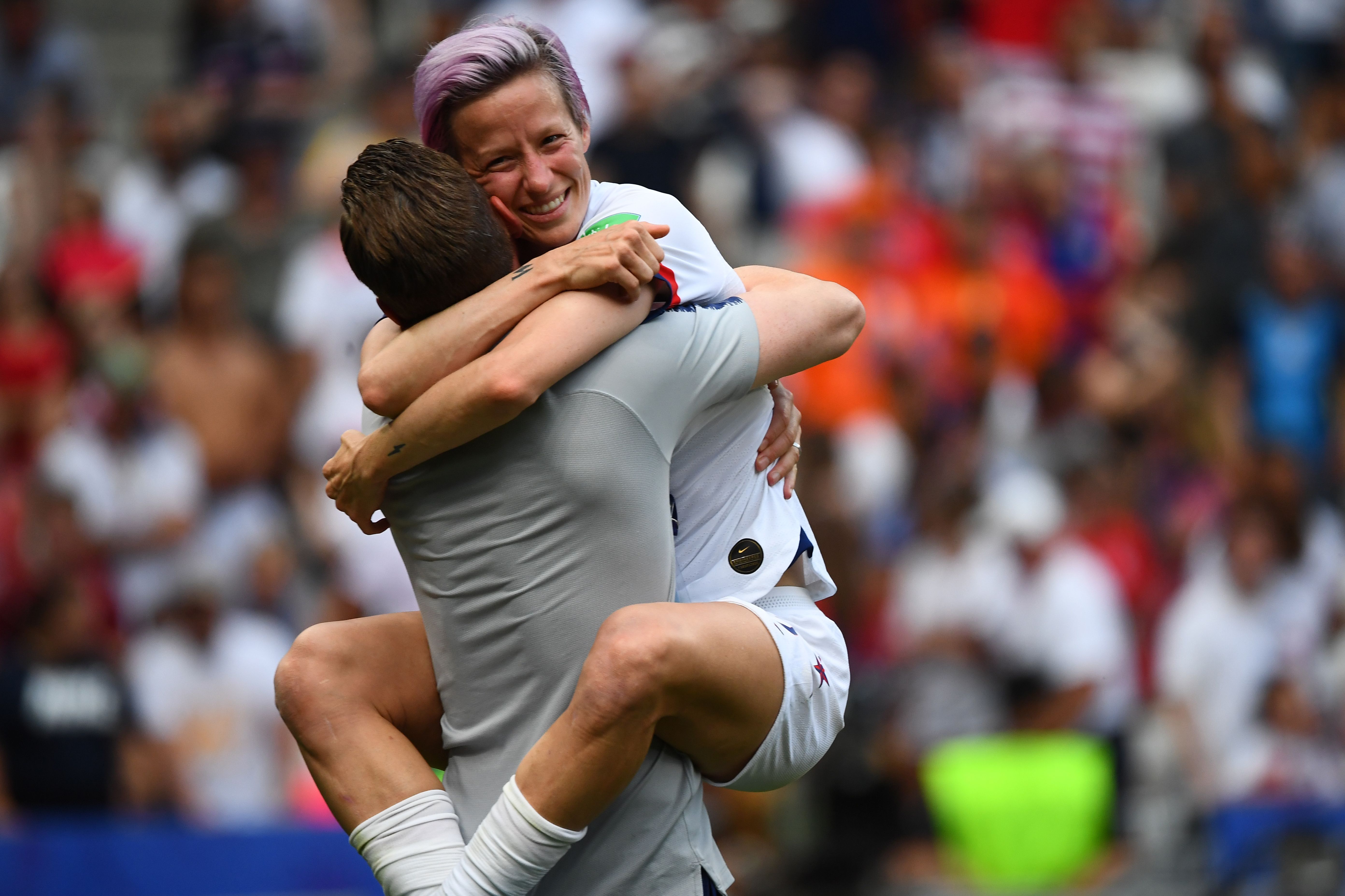 United States' forward Megan Rapinoe celebrates after the final whistle during the France 2019 Womens World Cup football final match between USA and the Netherlands, on July 7.