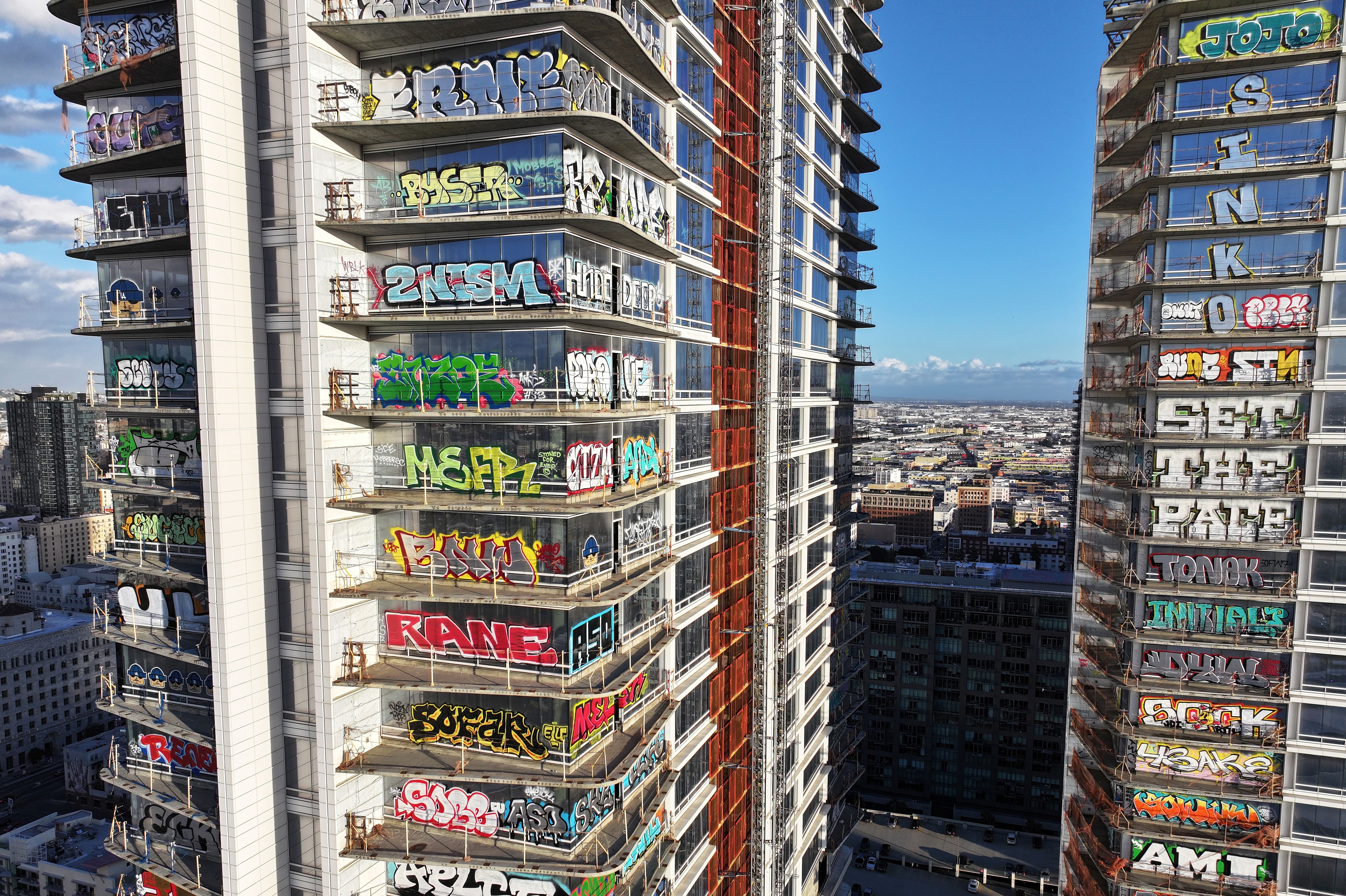 Skyscraper with graffiti