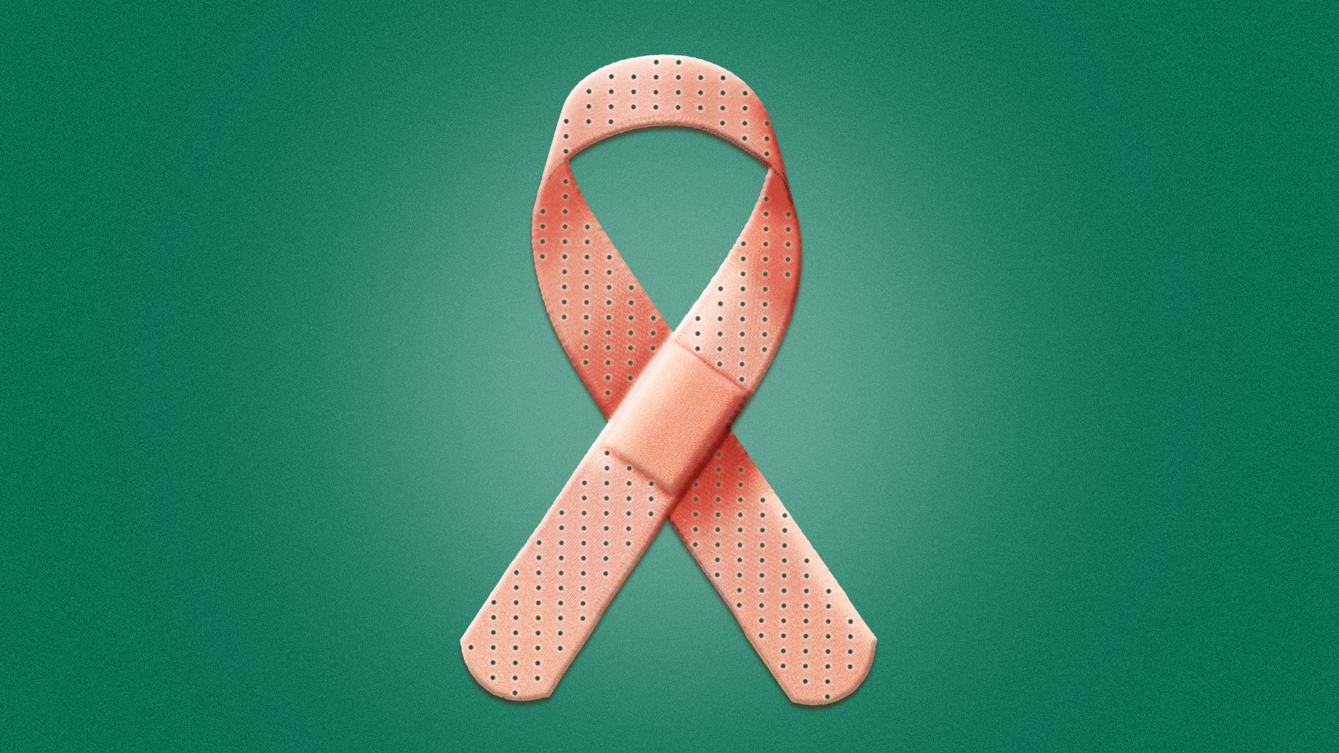 Illustration of a bandaid in the shape of a cancer ribbon