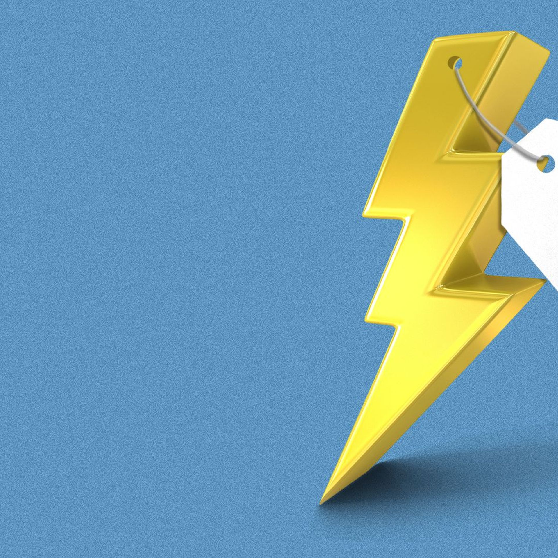 Illustration of a lightning bolt with a price tag with an extra dollar sign added.