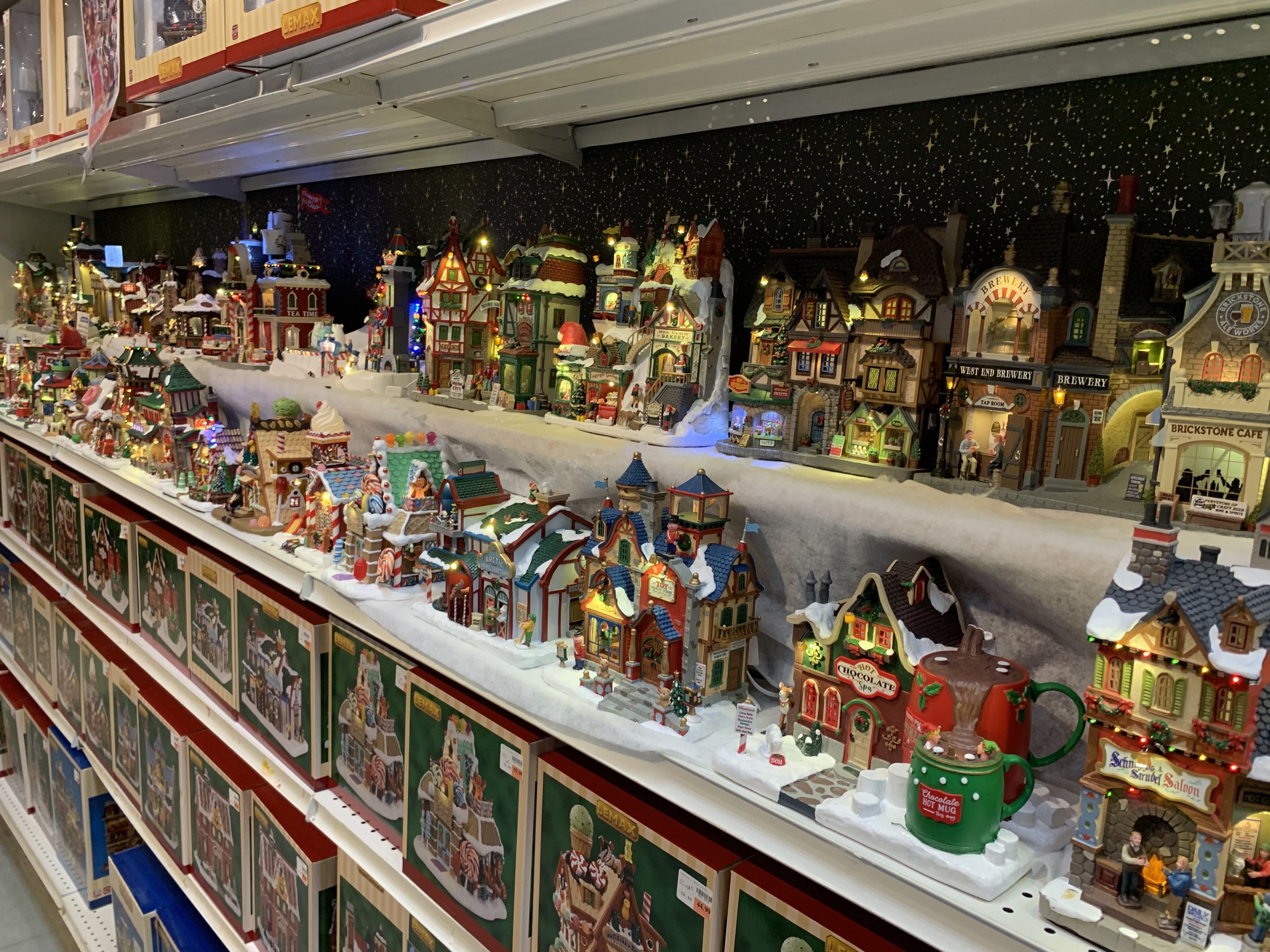Photo of shelves of holiday decorations 