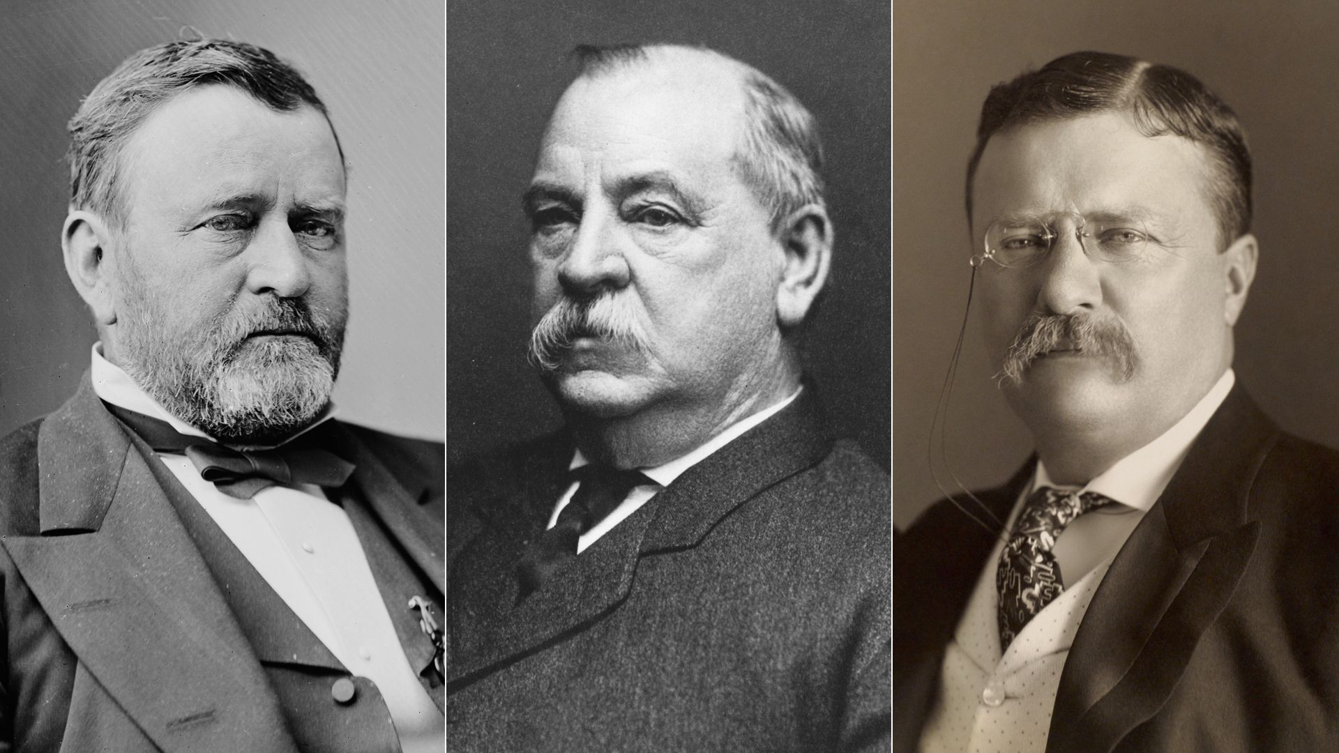 Ulysses S. Grant, Grover Cleveland and Theodore Roosevelt. Photos: Library of Congress, U.S. National Archives and Records Administration