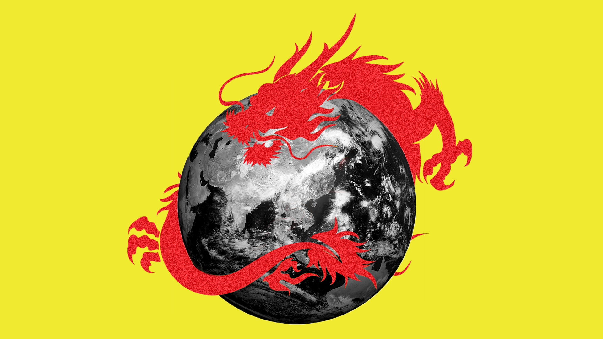 Illustration of a globe with a red dragon surrounding it