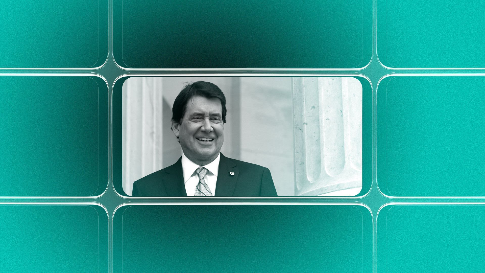 Headshot of Sen. Bill Hagerty overlaid with a green design