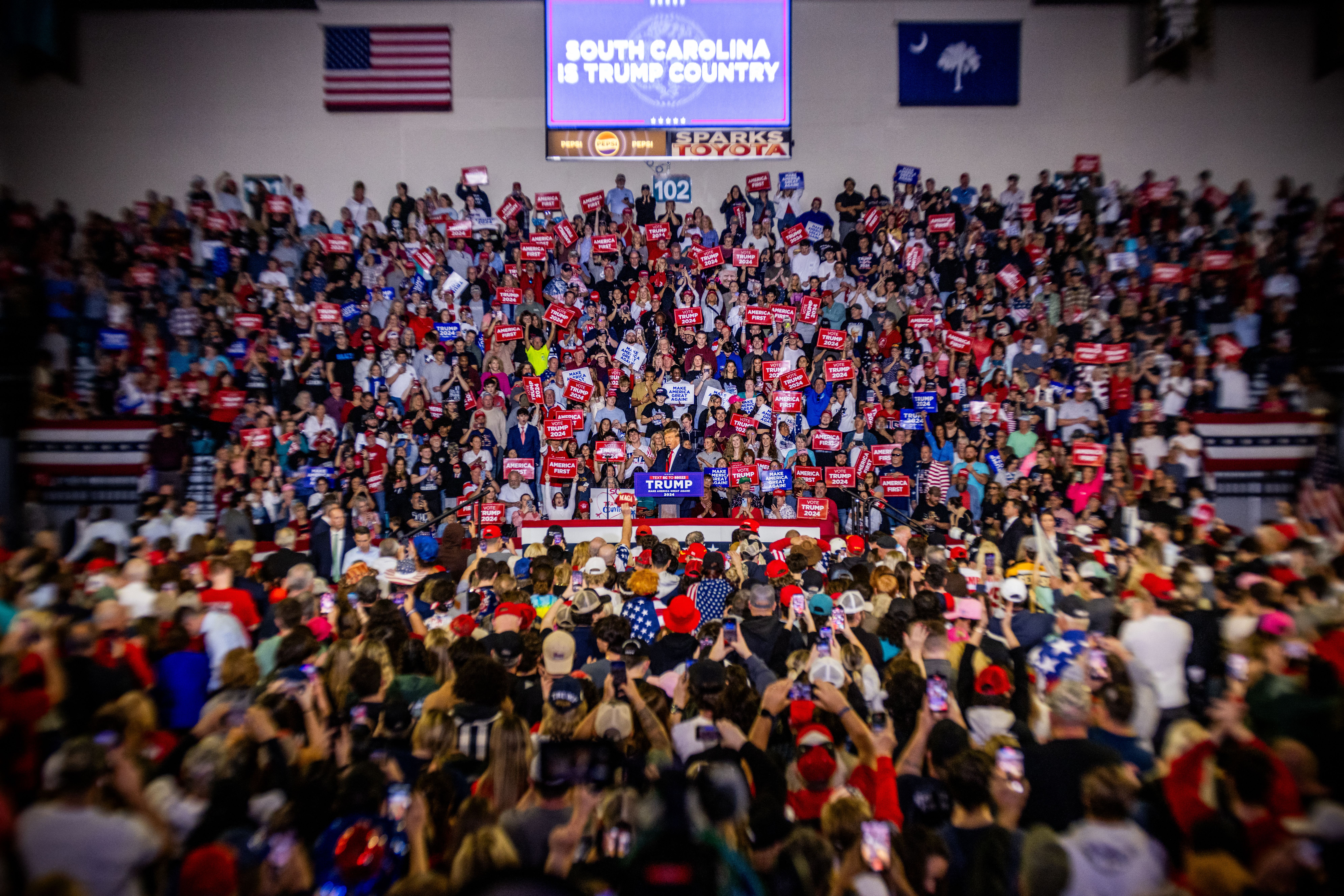 Donald Trump speaks at a "Get Out the Vote" Rally in Conway, South Carolina