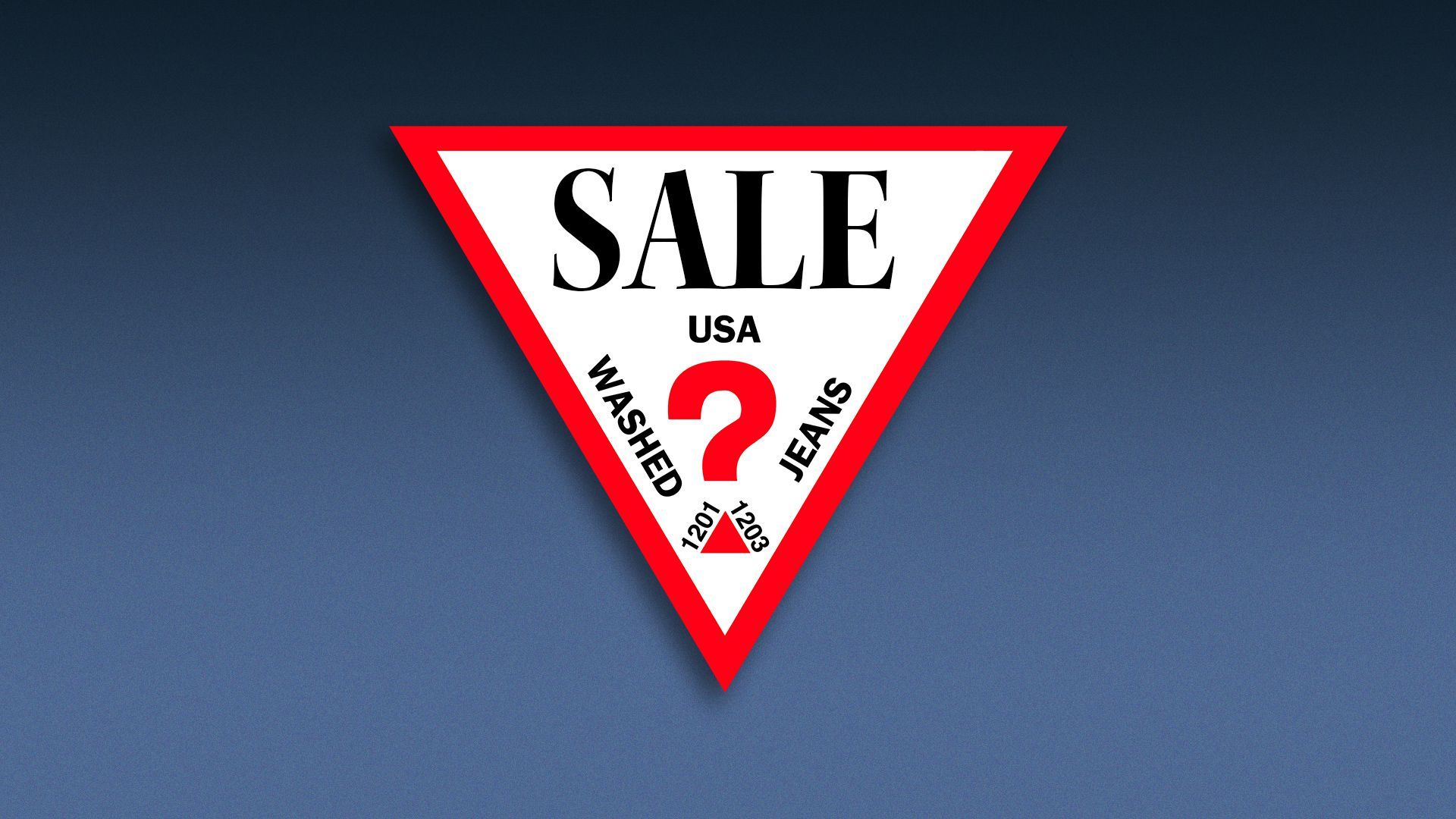 Illustration of the Guess? logo but it says "Sale" instead of "Guess."