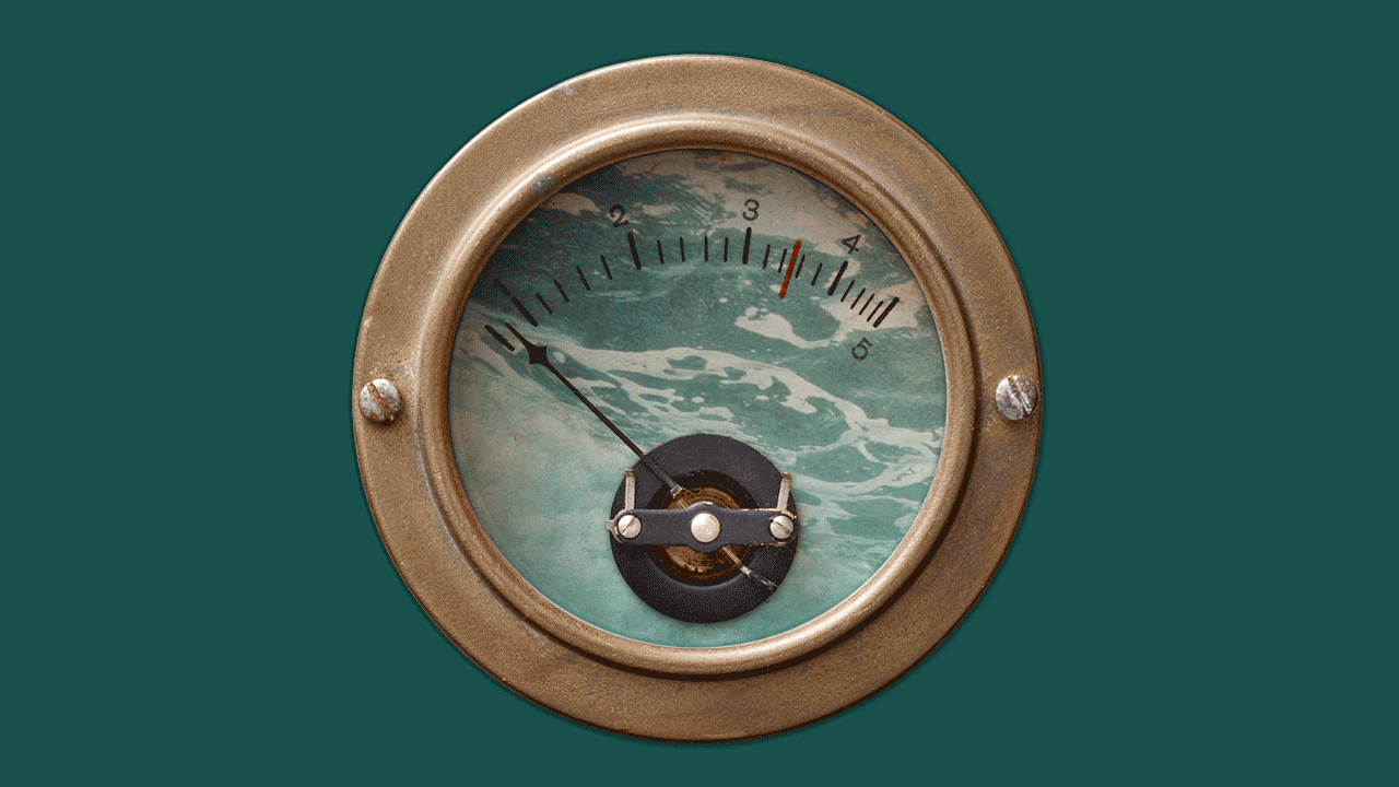 Illustration of a pressure gauge with ocean water moving inside of it 