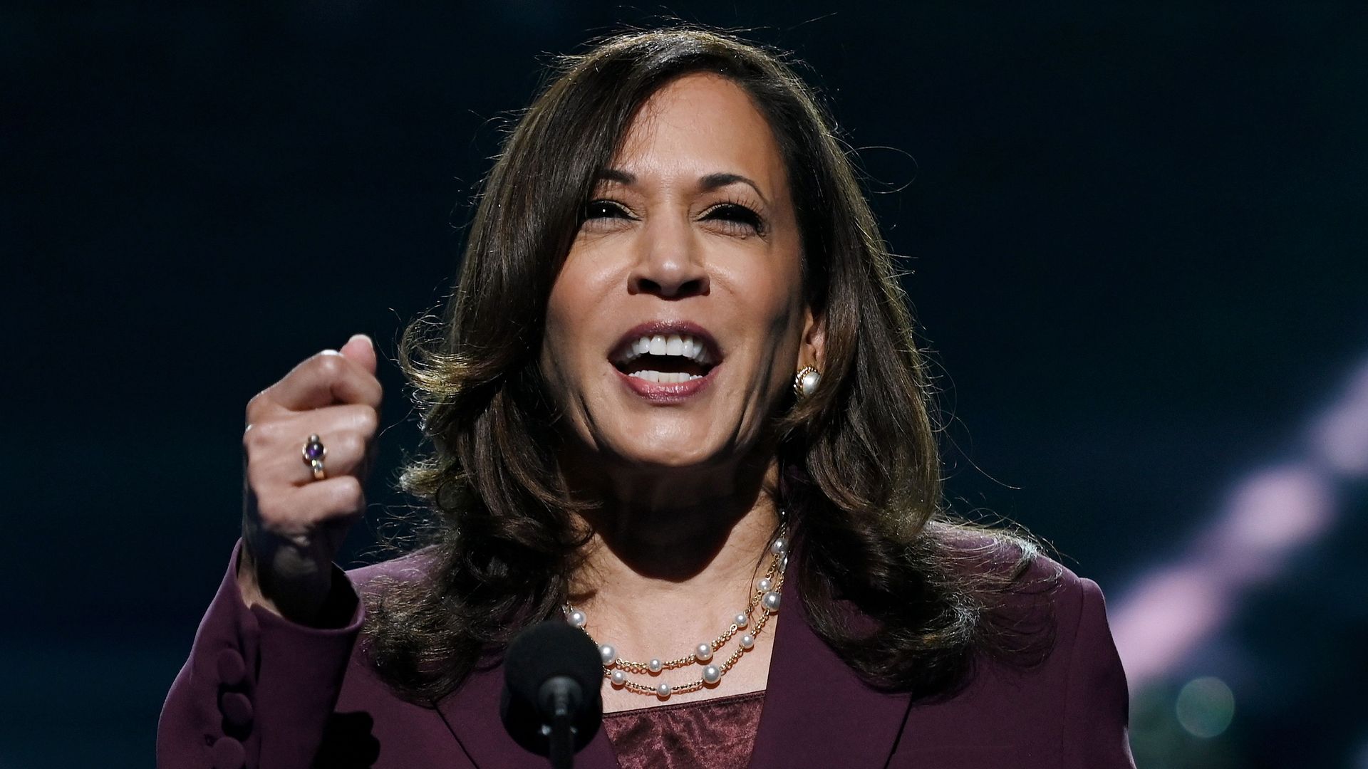  Kamala Harris speaks during the third day of the Democratic National Convention, being held virtually amid the novel coronavirus pandemic, at the Chase Center in Wilmington, Delaware on August 19