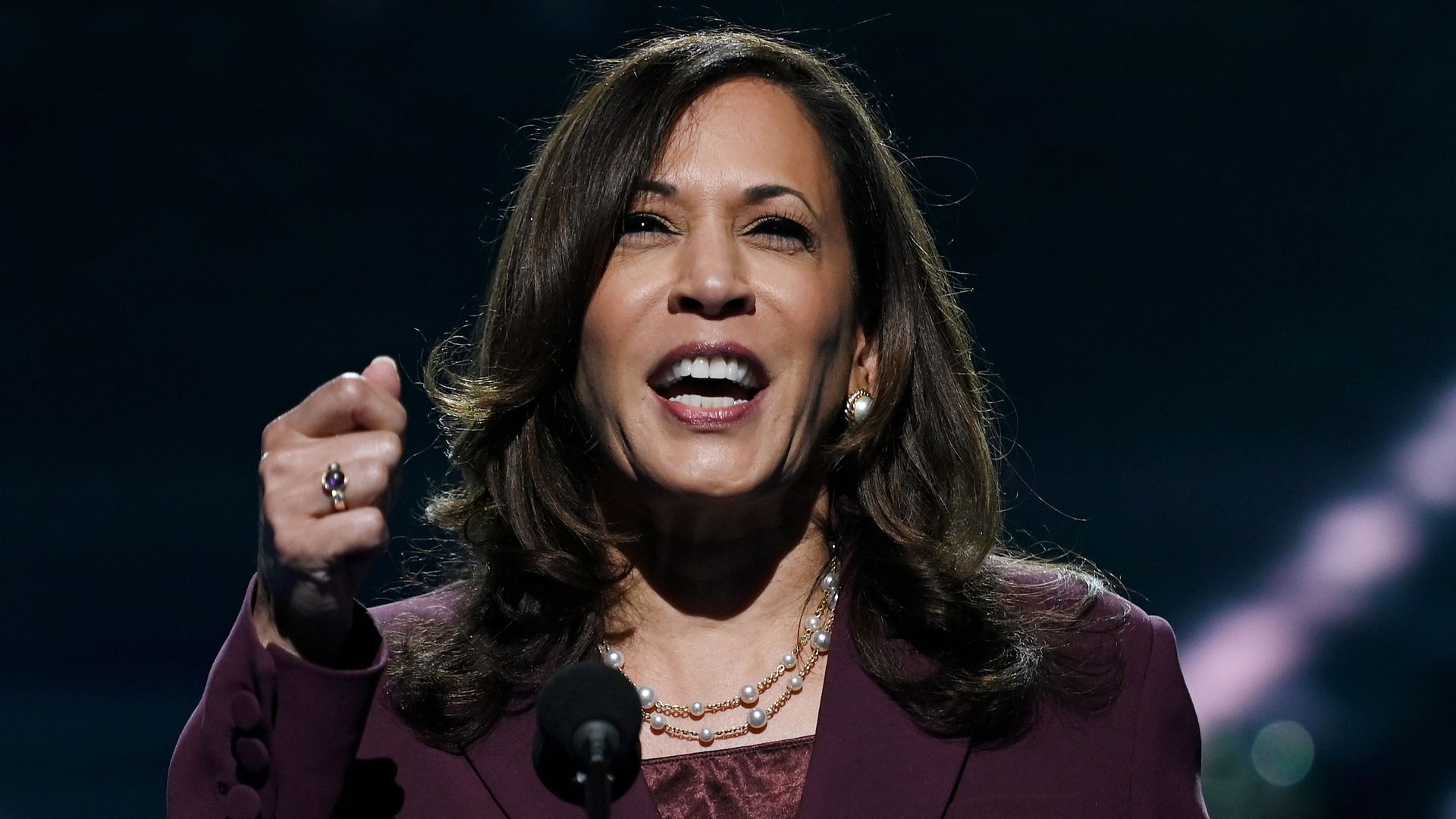 Kamala Harris speaks during the third day of the Democratic National Convention, being held virtually amid the novel coronavirus pandemic, at the Chase Center in Wilmington, Delaware on August 19