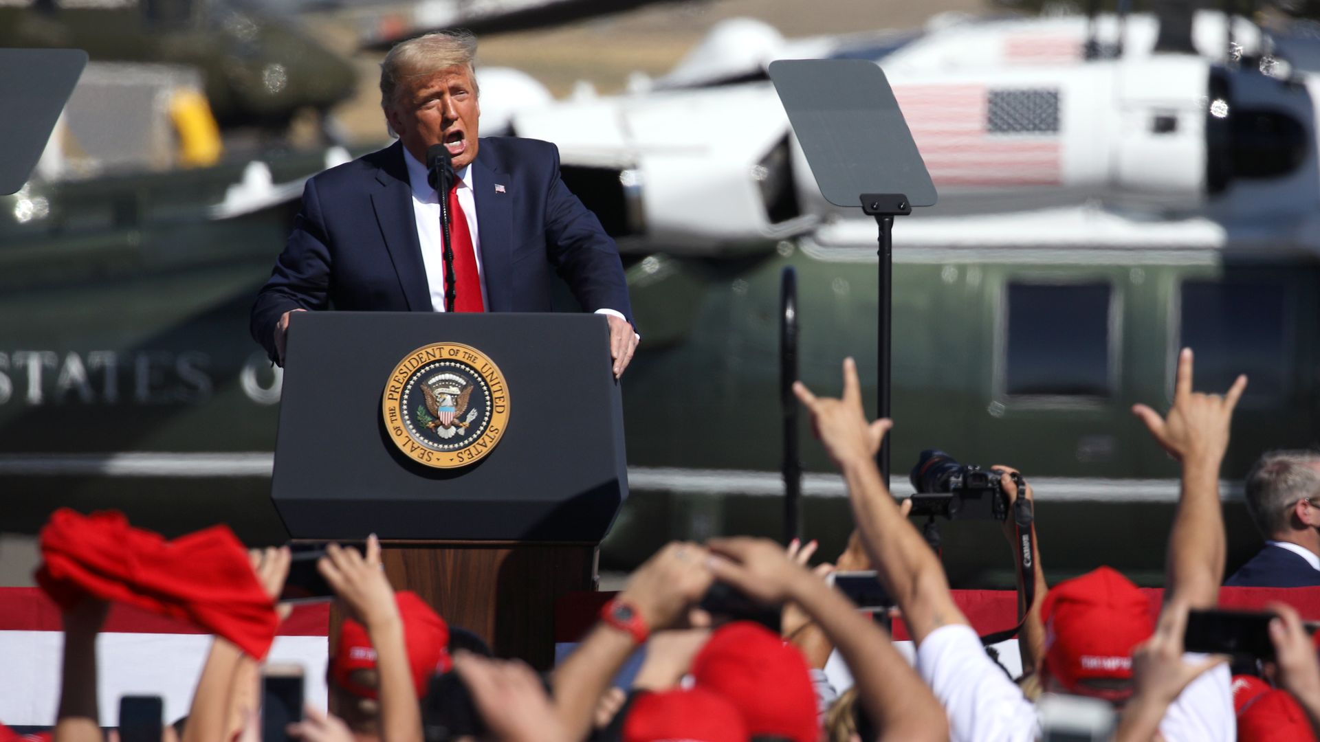 President Donald Trump speaks at a Make America Great Again campaign rally on October 19