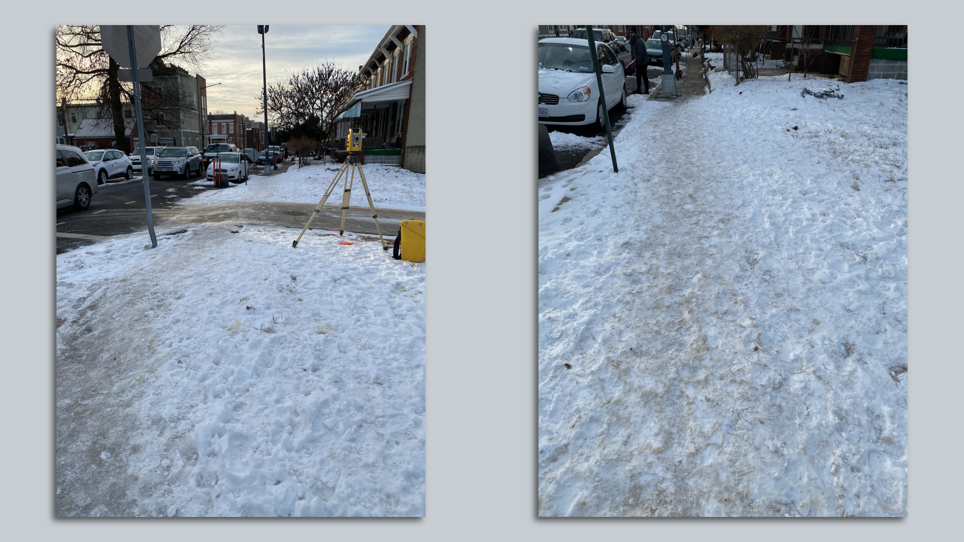 A snow and ice covered sidewalk in DC