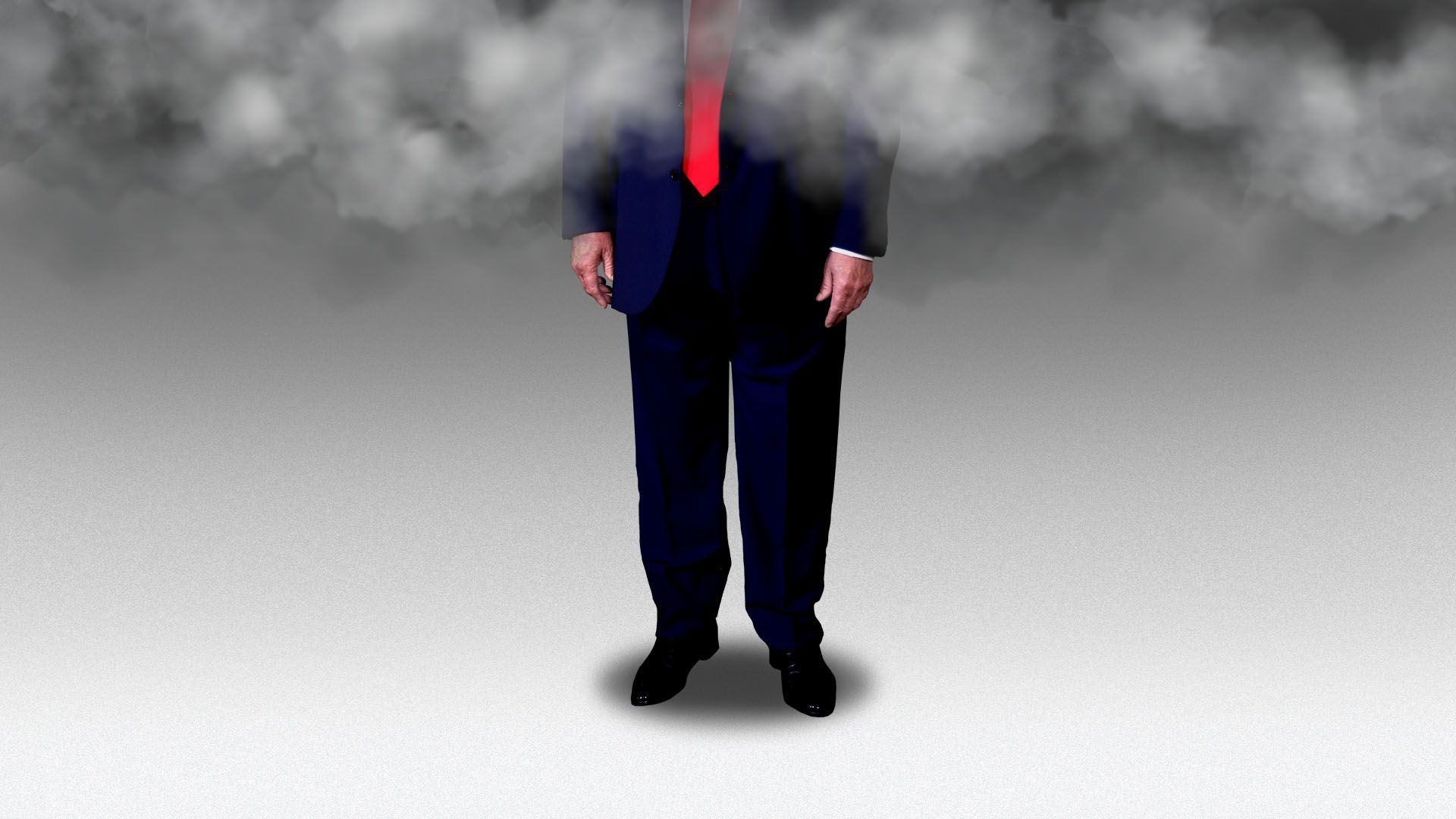 Photo illustration of President Trump with his top half clouded in emissions