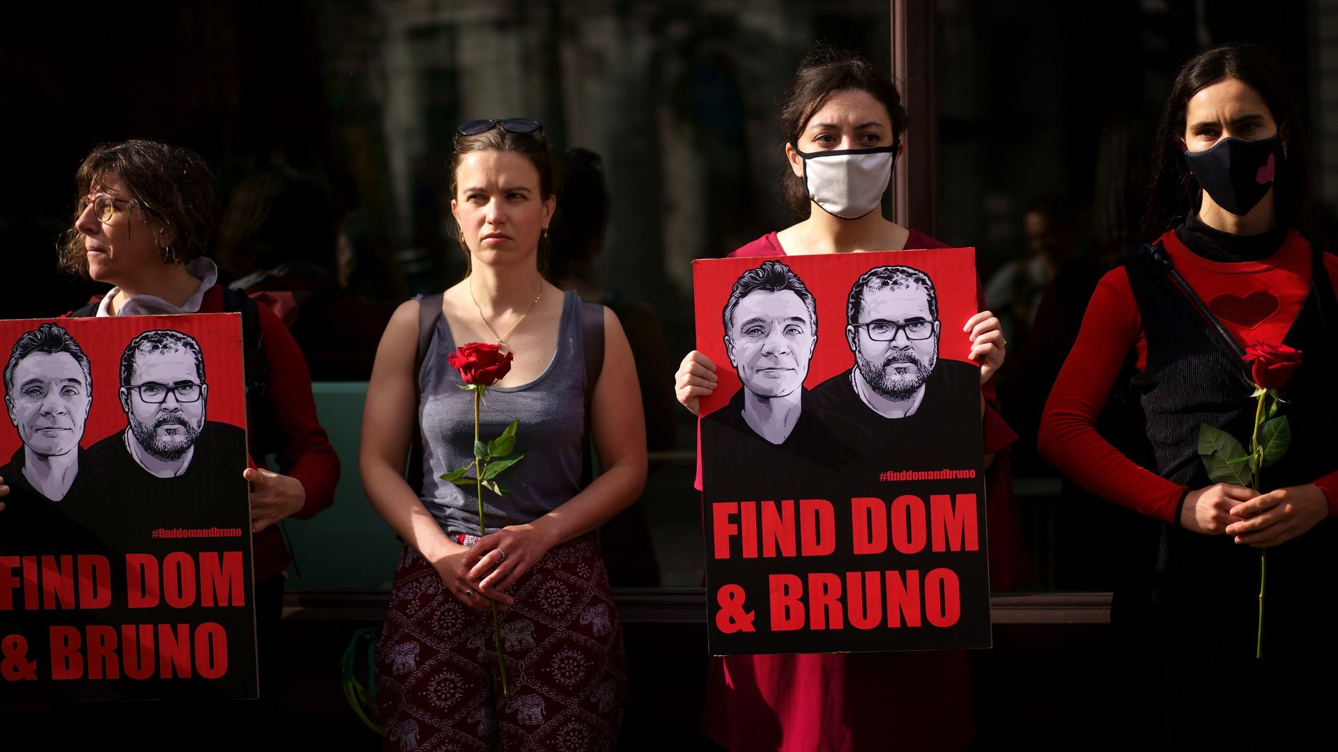 Supporters at a vigil outside the Brazilian Embassy in London for Dom Phillips and Bruno Araujo Pereira