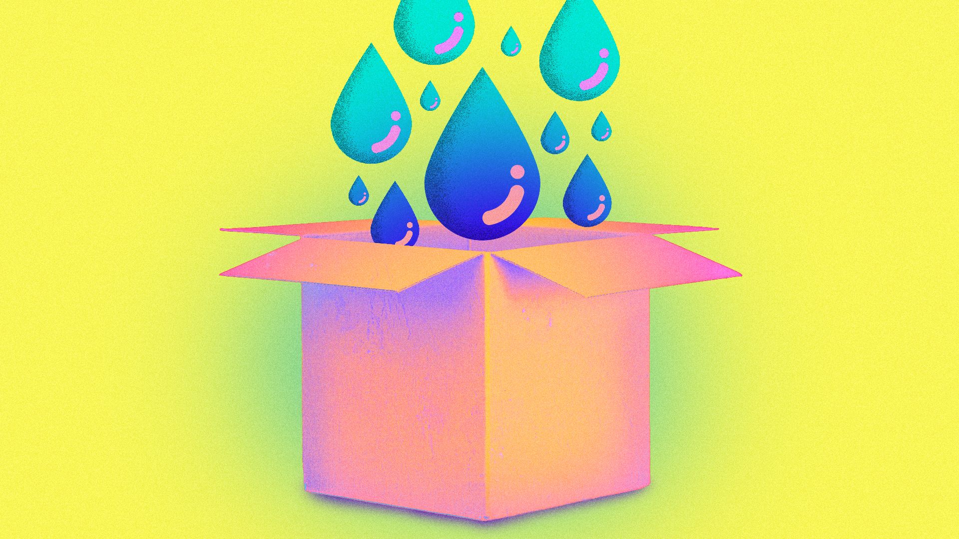Illustration of an open box with liquid drops emerging.