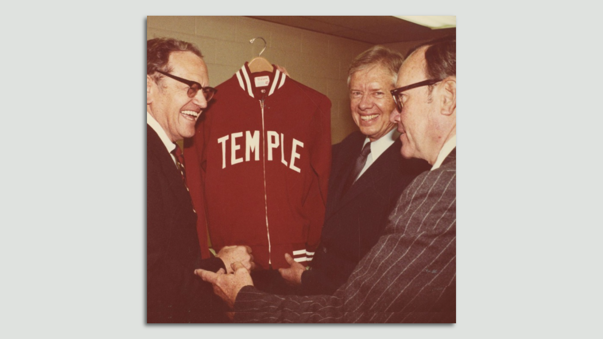 President Jimmy Carter visits Temple University in Philadelphia to hold a town hall in McGonigle Hall in 1980.