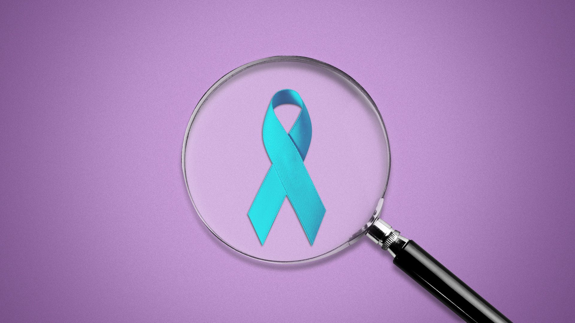 Illustration of a magnifying glass examining a small cervical cancer ribbon.  