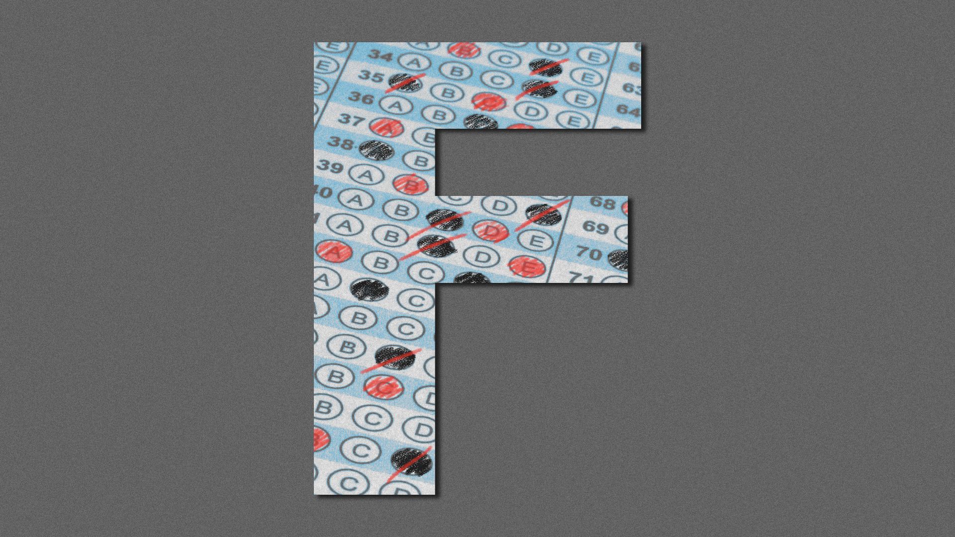 Illustration of multiple choice answer sheet shaped like the letter F.